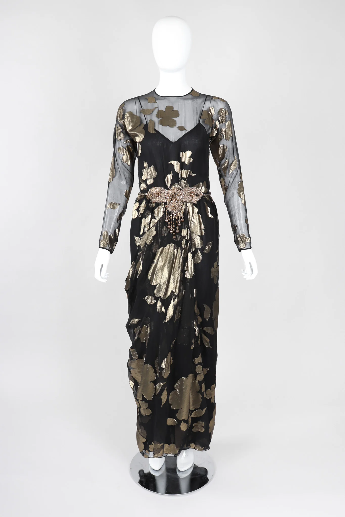 Sheer Gold Lamé Draped Dress - Image 3