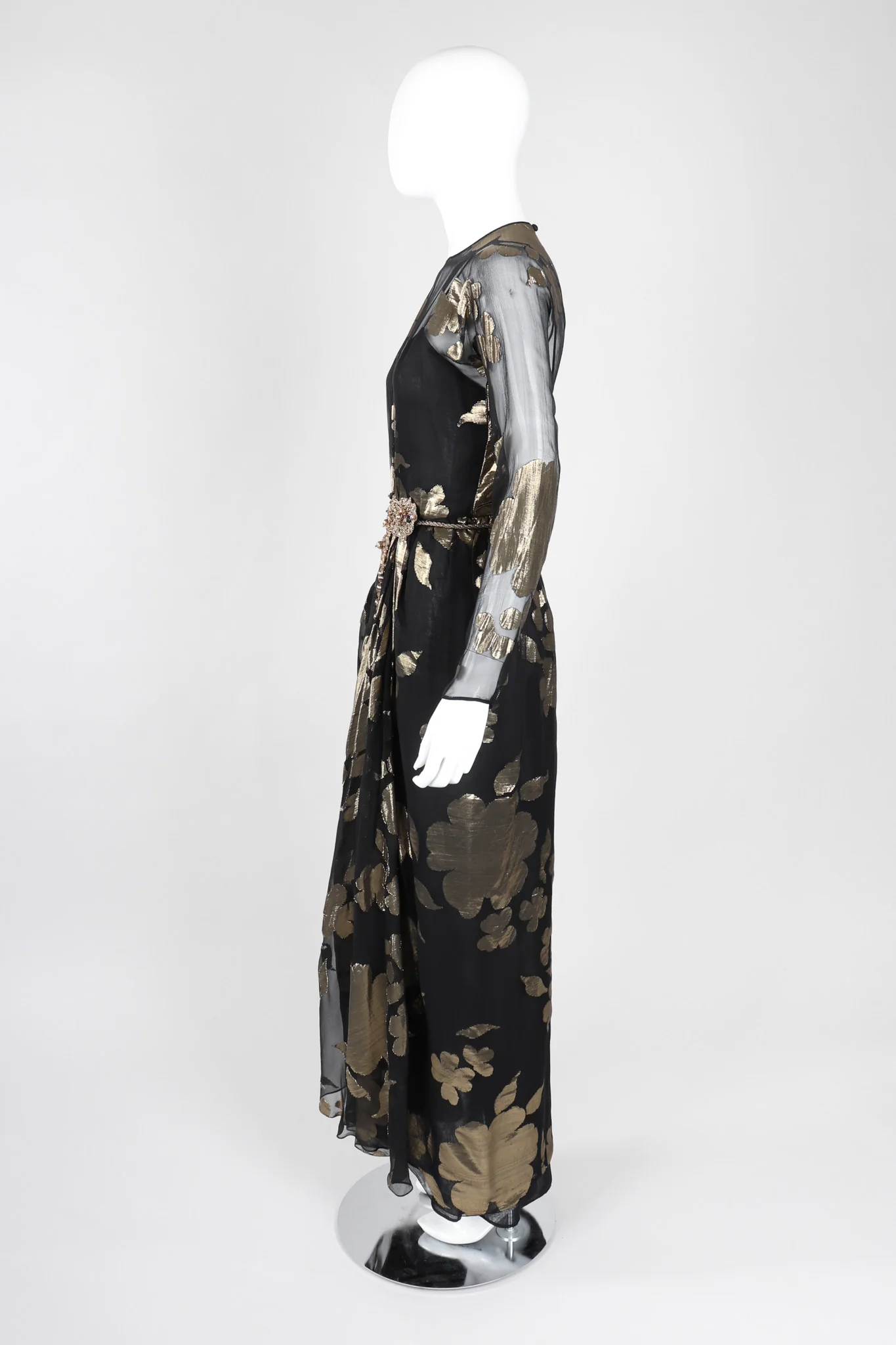 Sheer Gold Lamé Draped Dress - Image 4