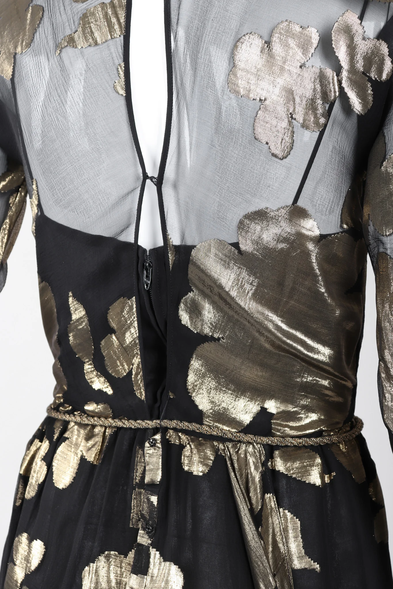 Sheer Gold Lamé Draped Dress - Image 7