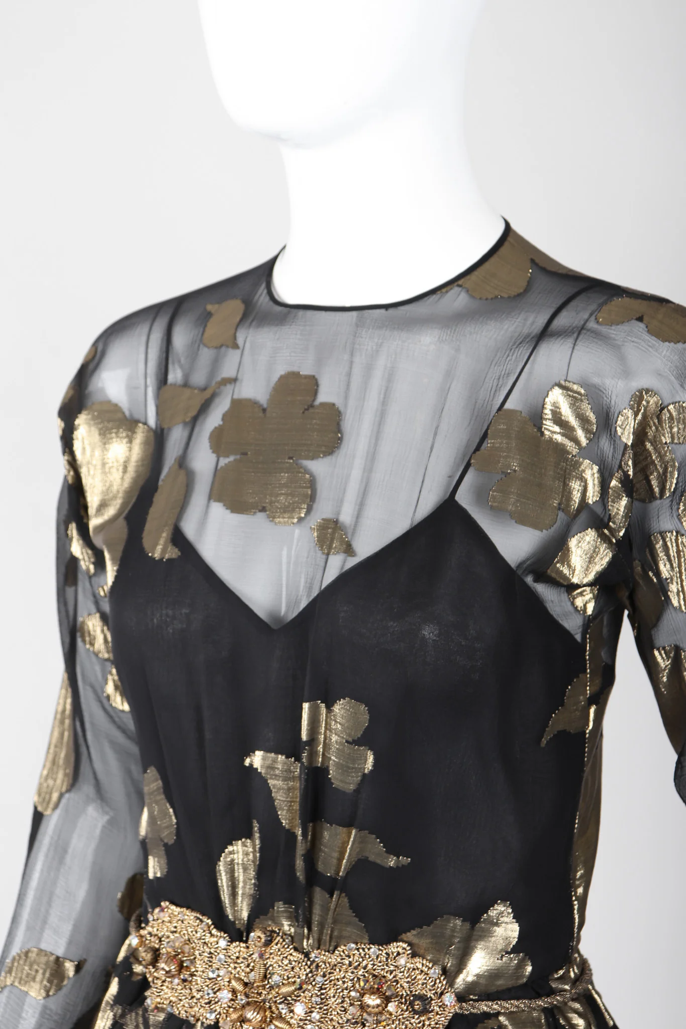 Sheer Gold Lamé Draped Dress - Image 8