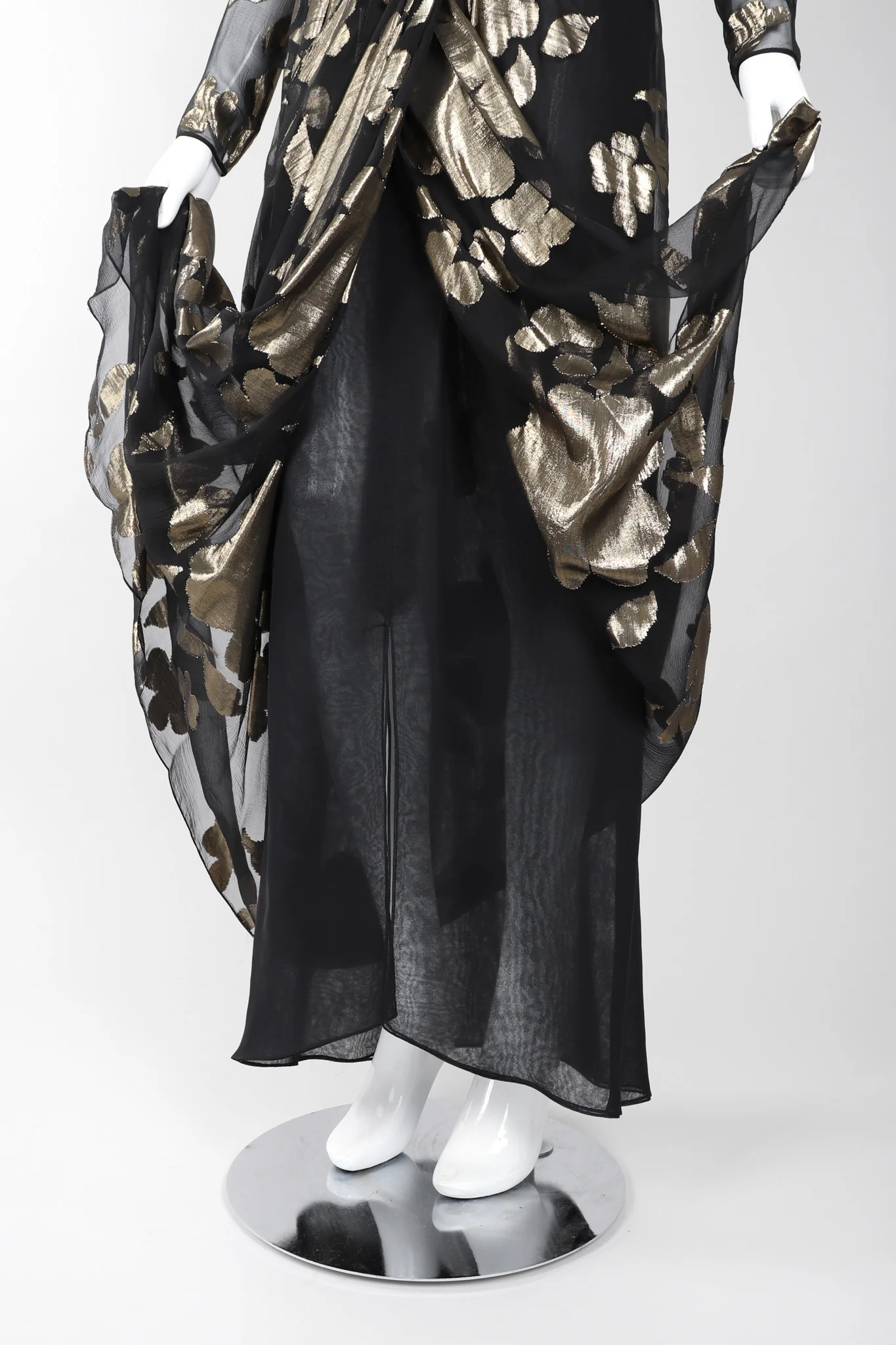 Sheer Gold Lamé Draped Dress - Image 9