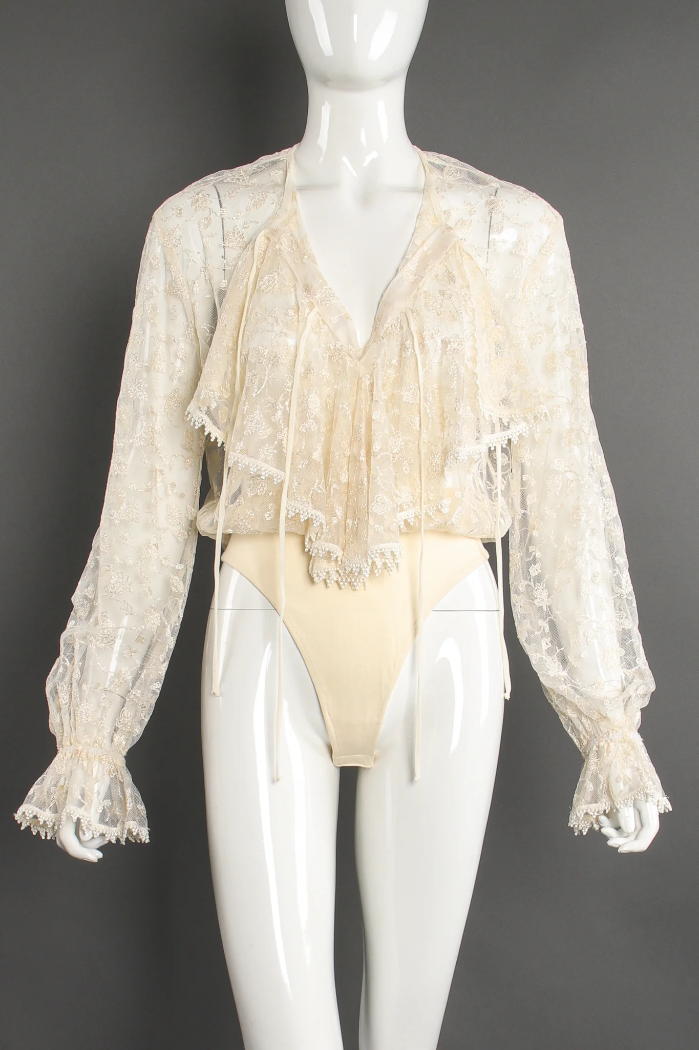 Sheer Lace Jabot Bodysuit - Image 8