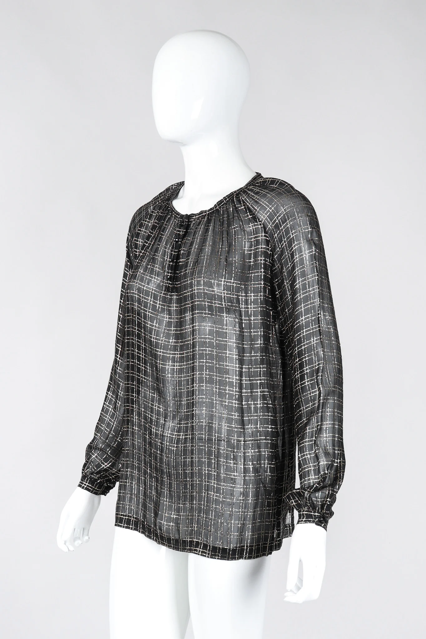 Sheer Lamé Double Grid Blouse - Image 3