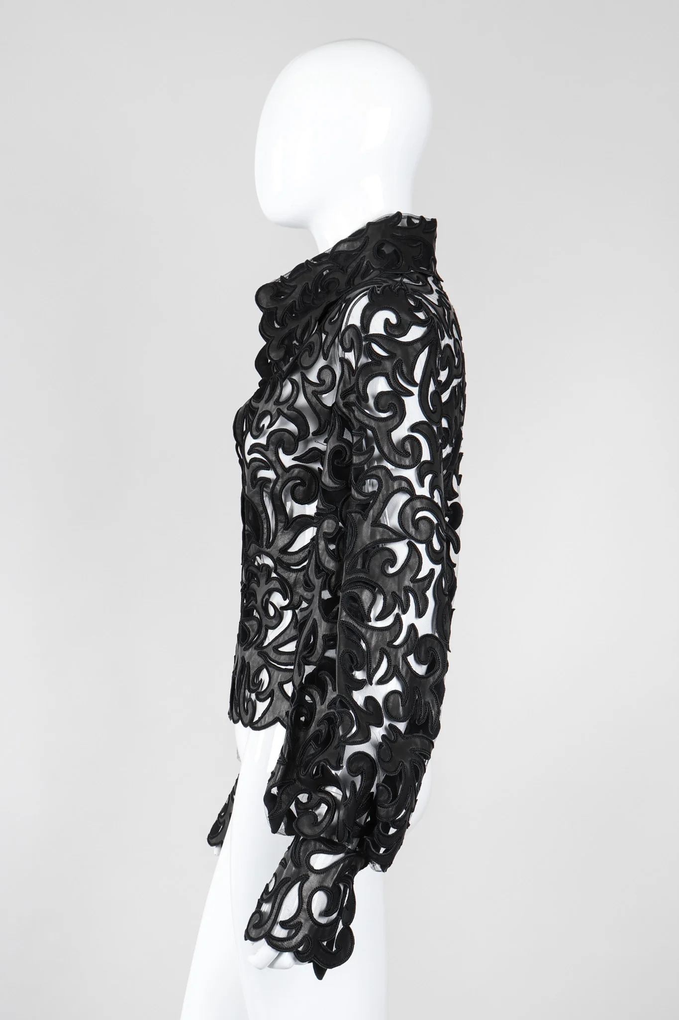 Sheer Leather Appliqué Mesh Blouse - Image 4