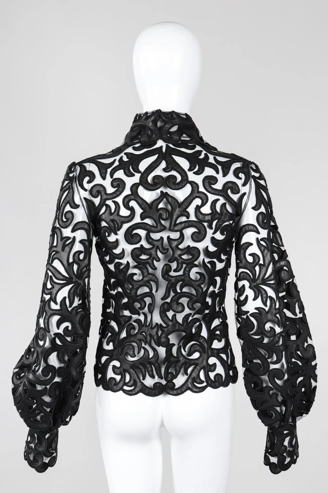 Sheer Leather Appliqué Mesh Blouse - Image 6