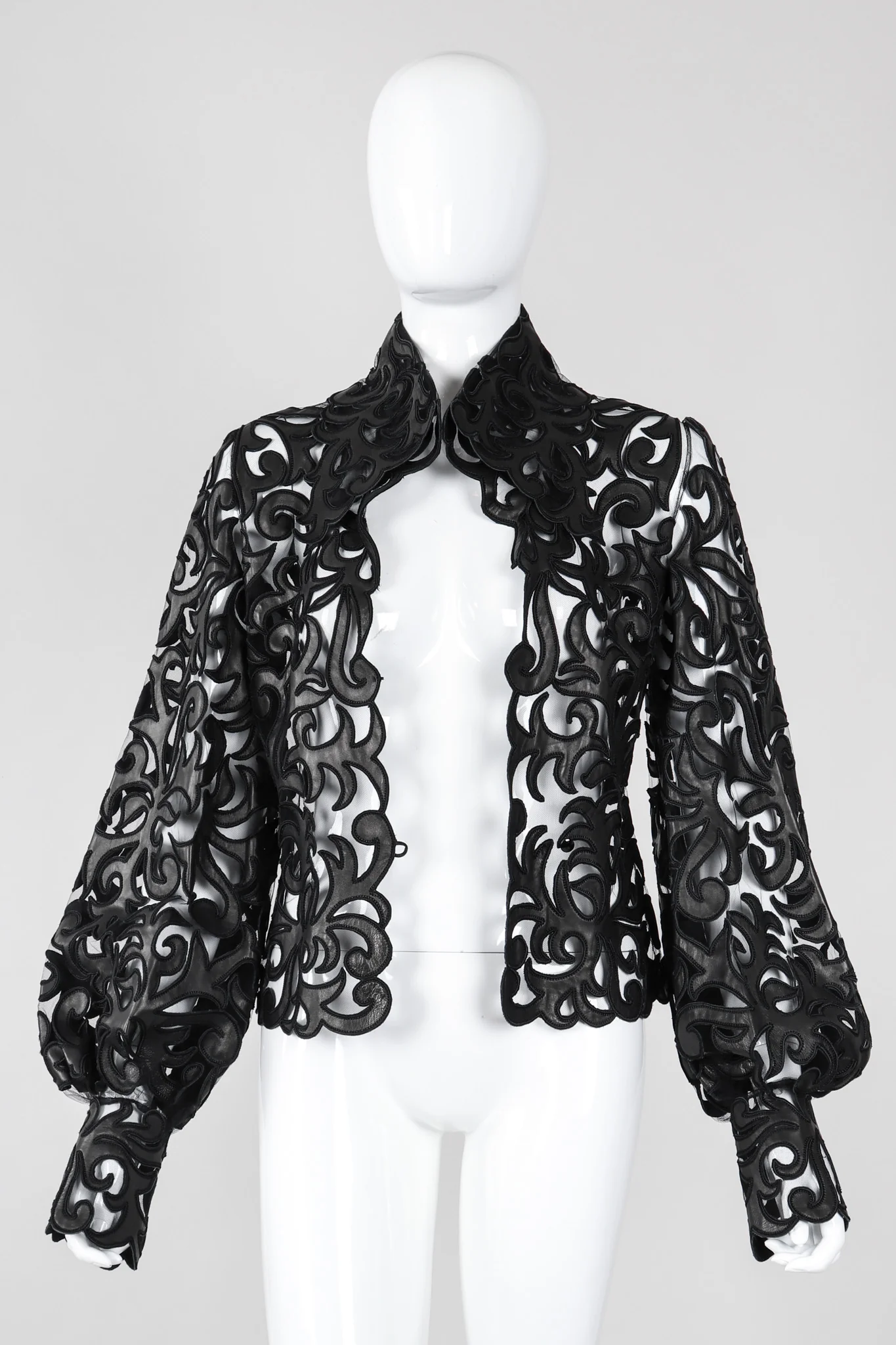 Sheer Leather Appliqué Mesh Blouse - Image 7