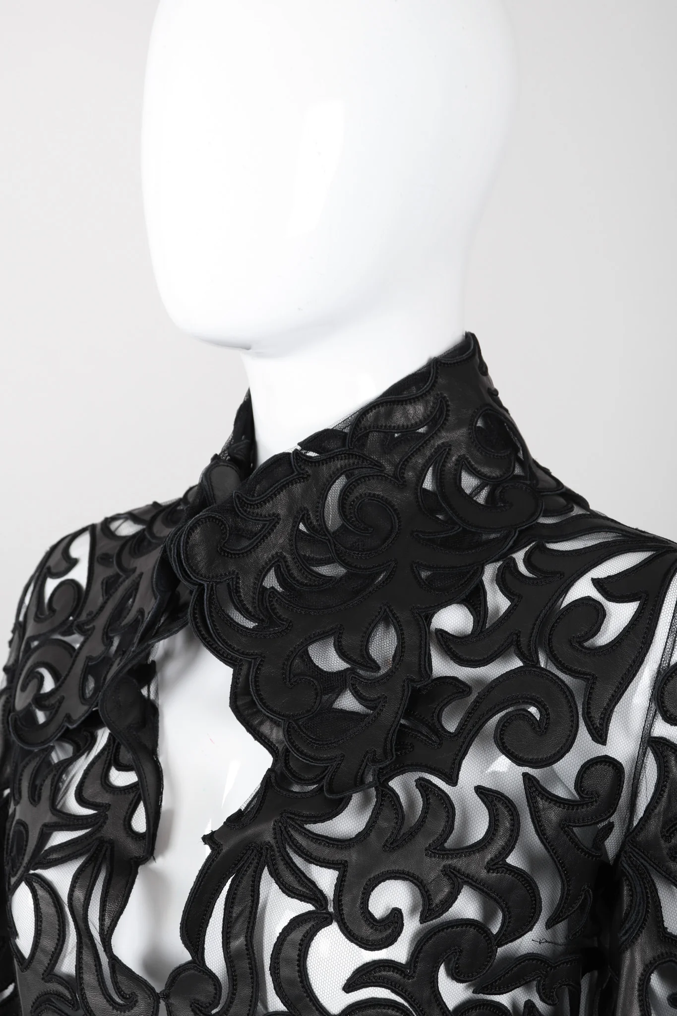 Sheer Leather Appliqué Mesh Blouse - Image 8