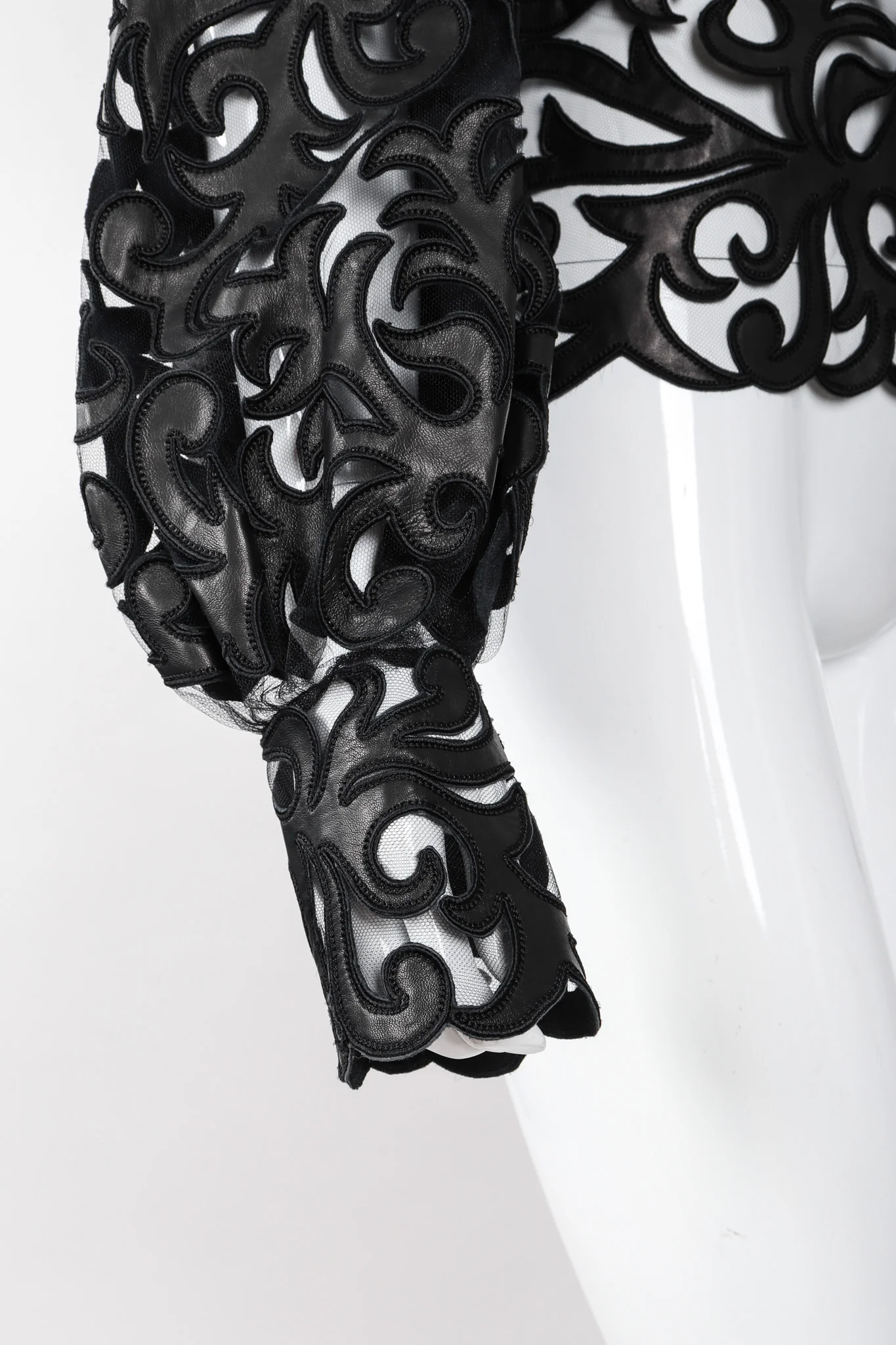 Sheer Leather Appliqué Mesh Blouse - Image 9