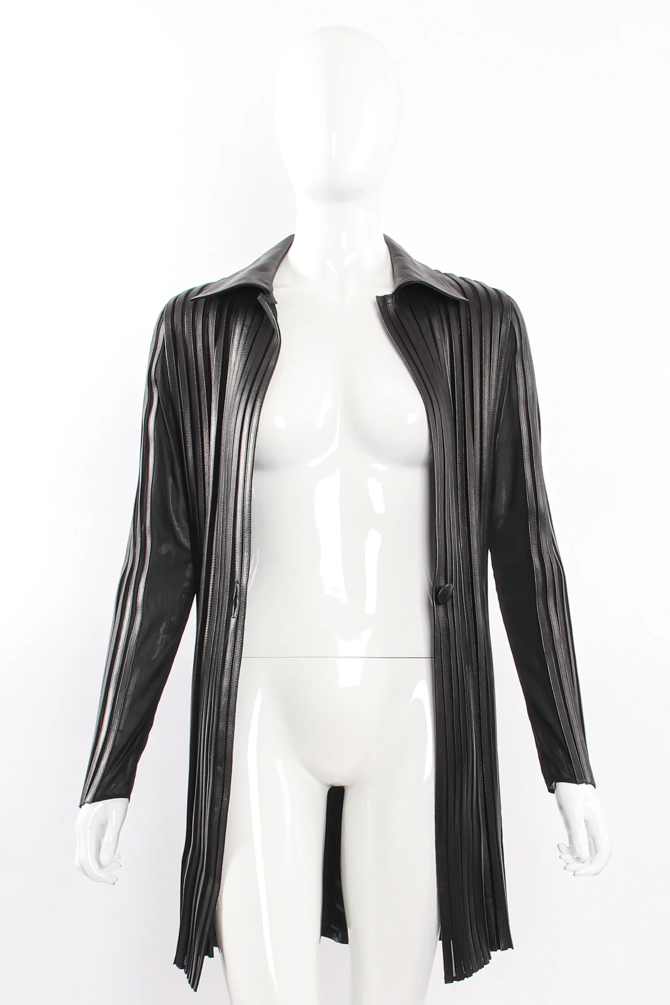 Sheer Leather Striped Jacket & Skirt Set - Image 10