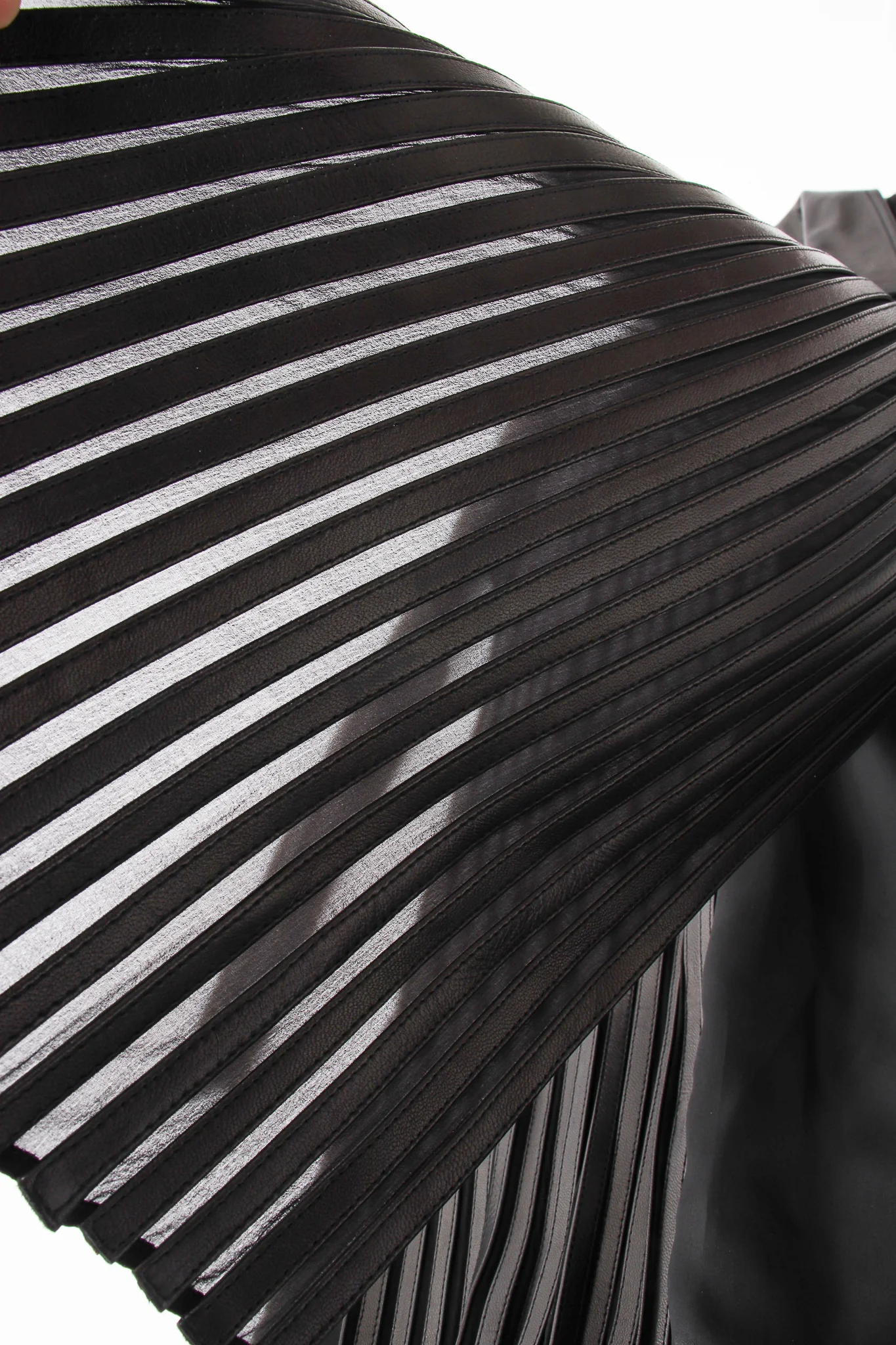 Sheer Leather Striped Jacket & Skirt Set - Image 13