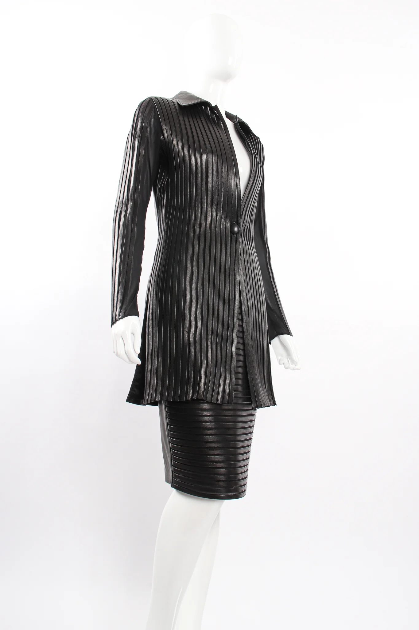 Sheer Leather Striped Jacket & Skirt Set - Image 5