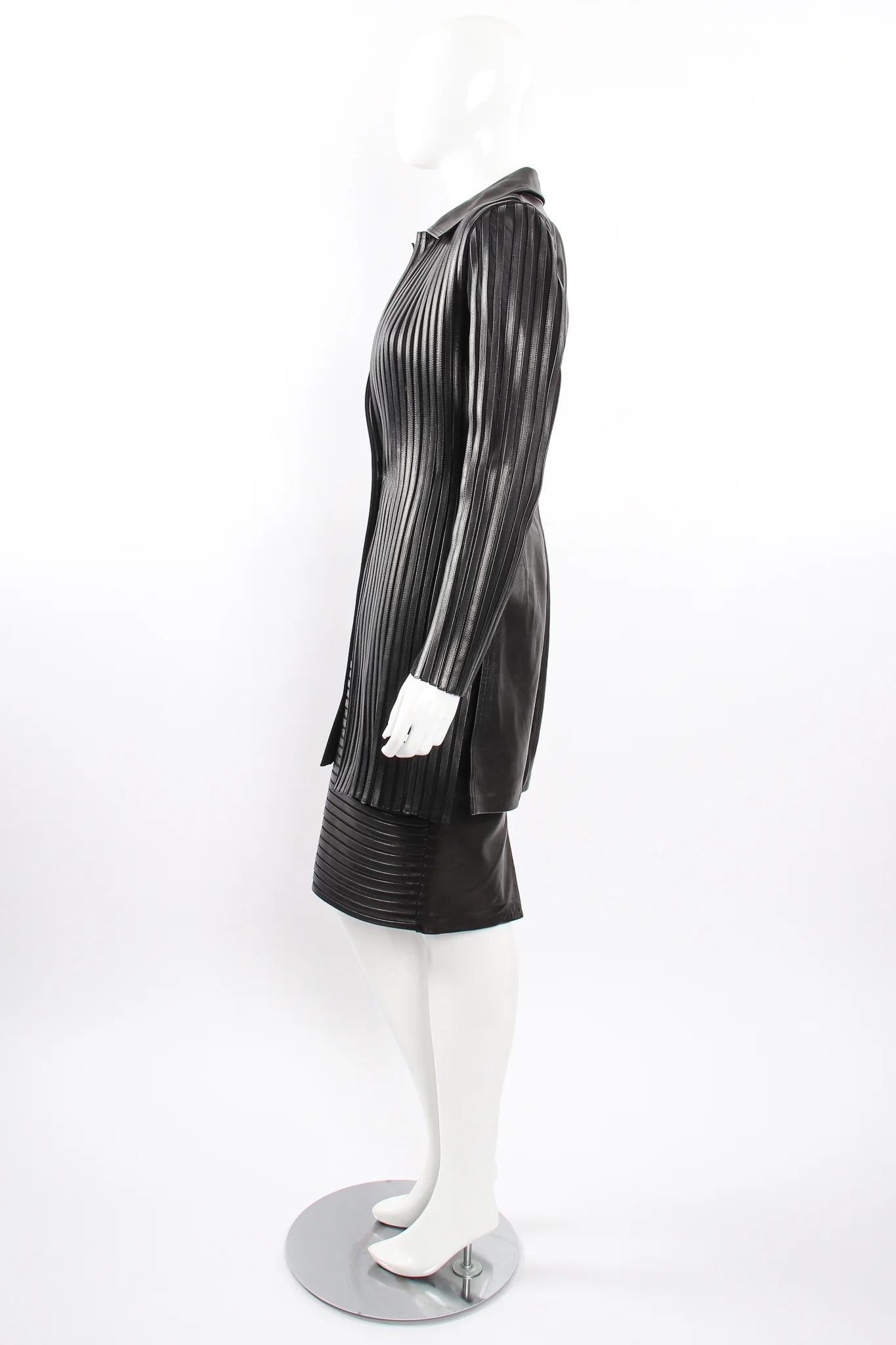 Sheer Leather Striped Jacket & Skirt Set - Image 7
