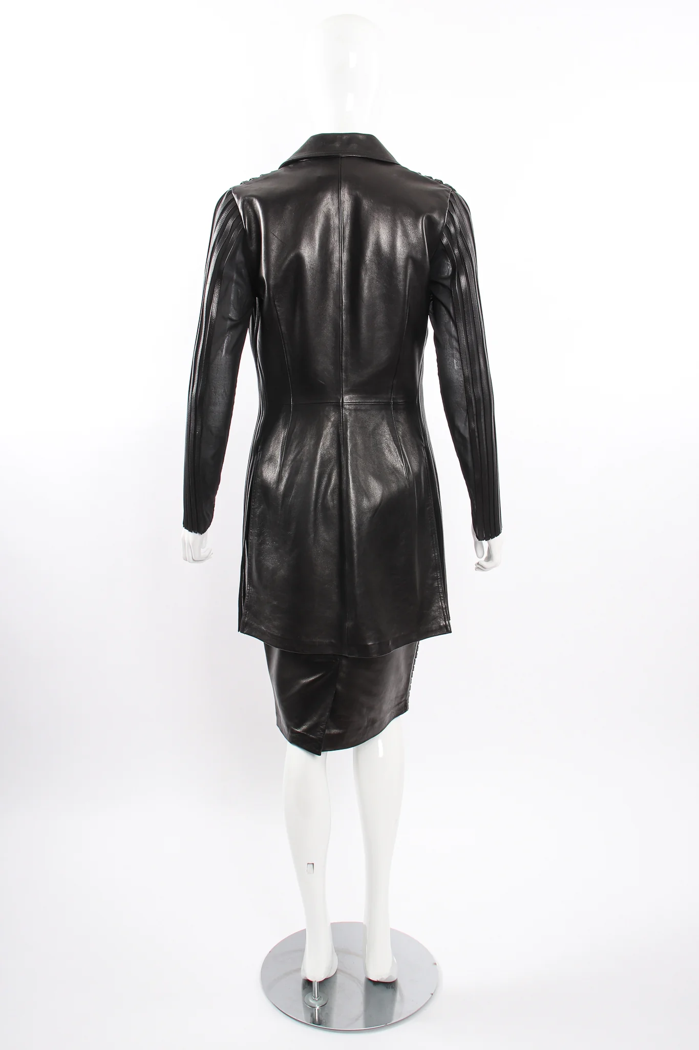 Sheer Leather Striped Jacket & Skirt Set - Image 8