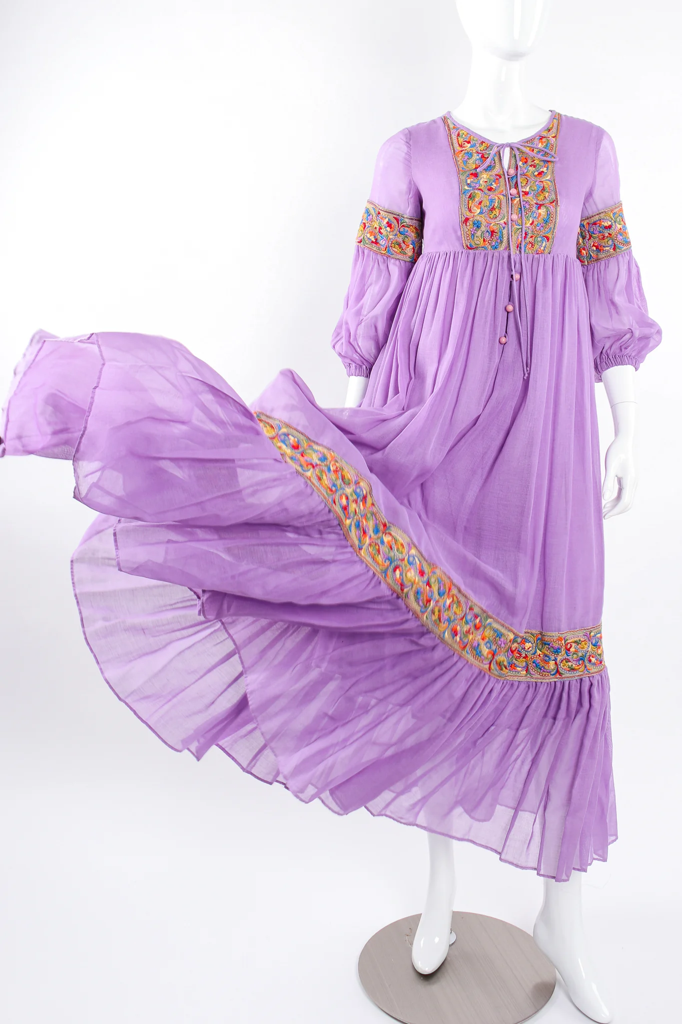 Sheer Paisley Embroidered Peasant Dress - Image 2