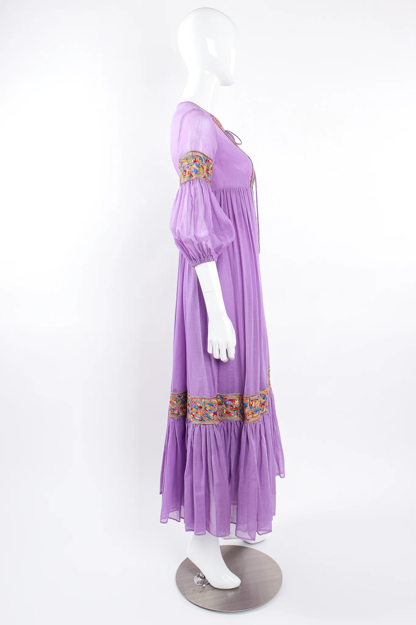 Sheer Paisley Embroidered Peasant Dress - Image 8