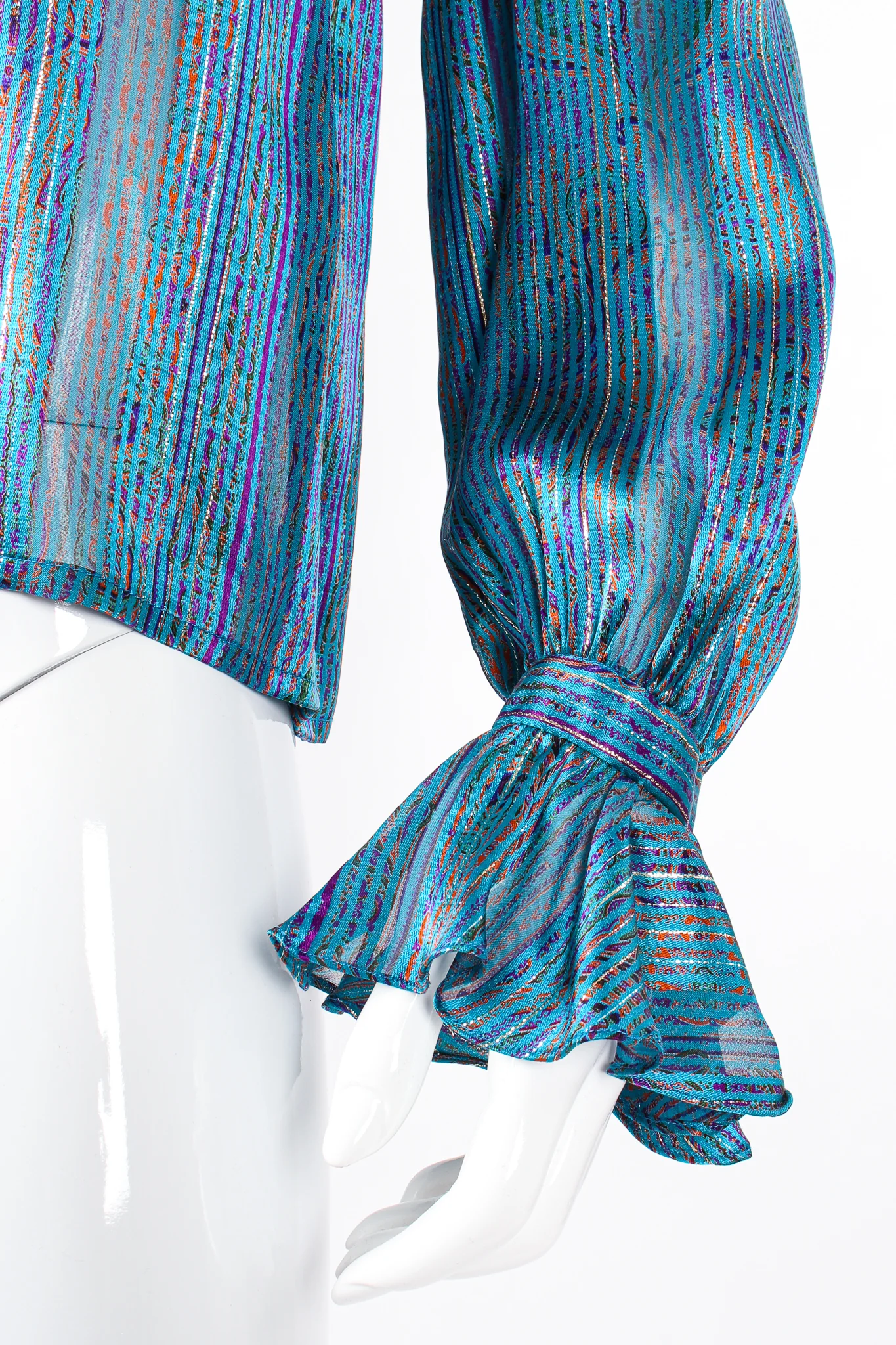 Sheer Paisley Stripe Ruffle Blouse - Image 2