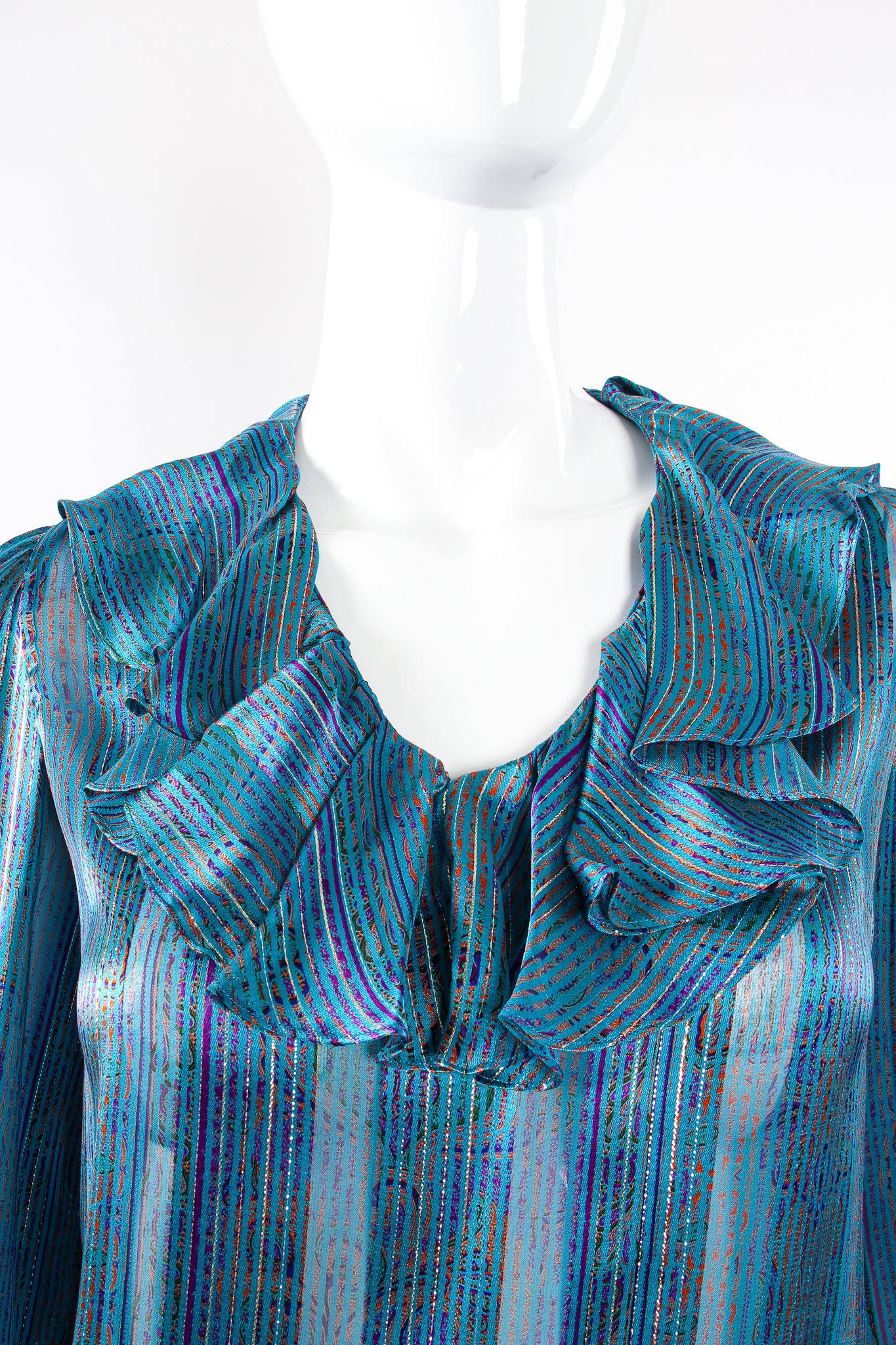 Sheer Paisley Stripe Ruffle Blouse - Image 3