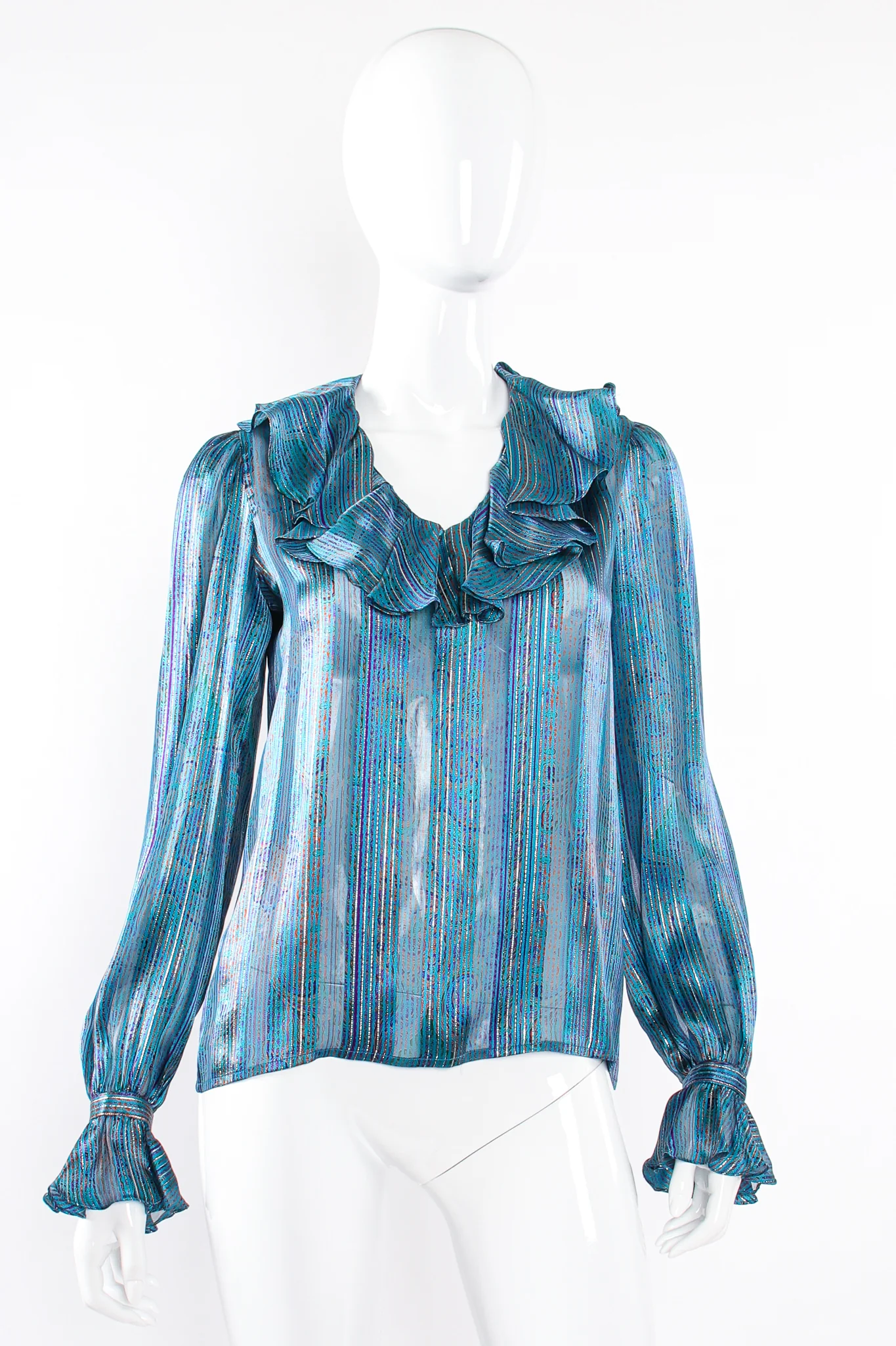 Sheer Paisley Stripe Ruffle Blouse - Image 4