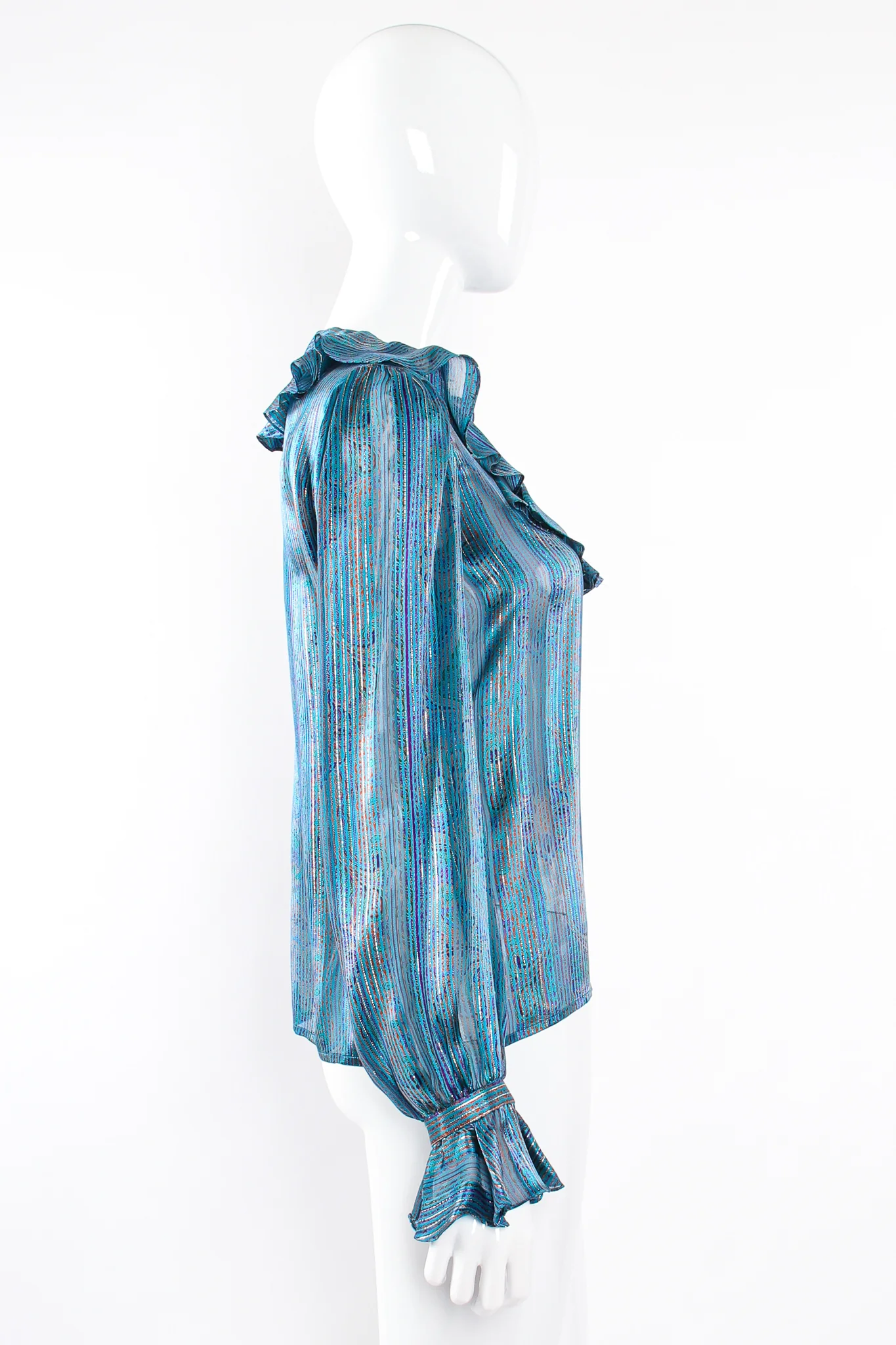 Sheer Paisley Stripe Ruffle Blouse - Image 5