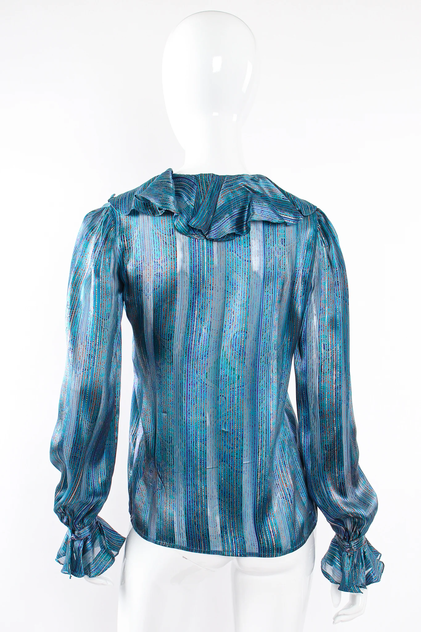 Sheer Paisley Stripe Ruffle Blouse - Image 6