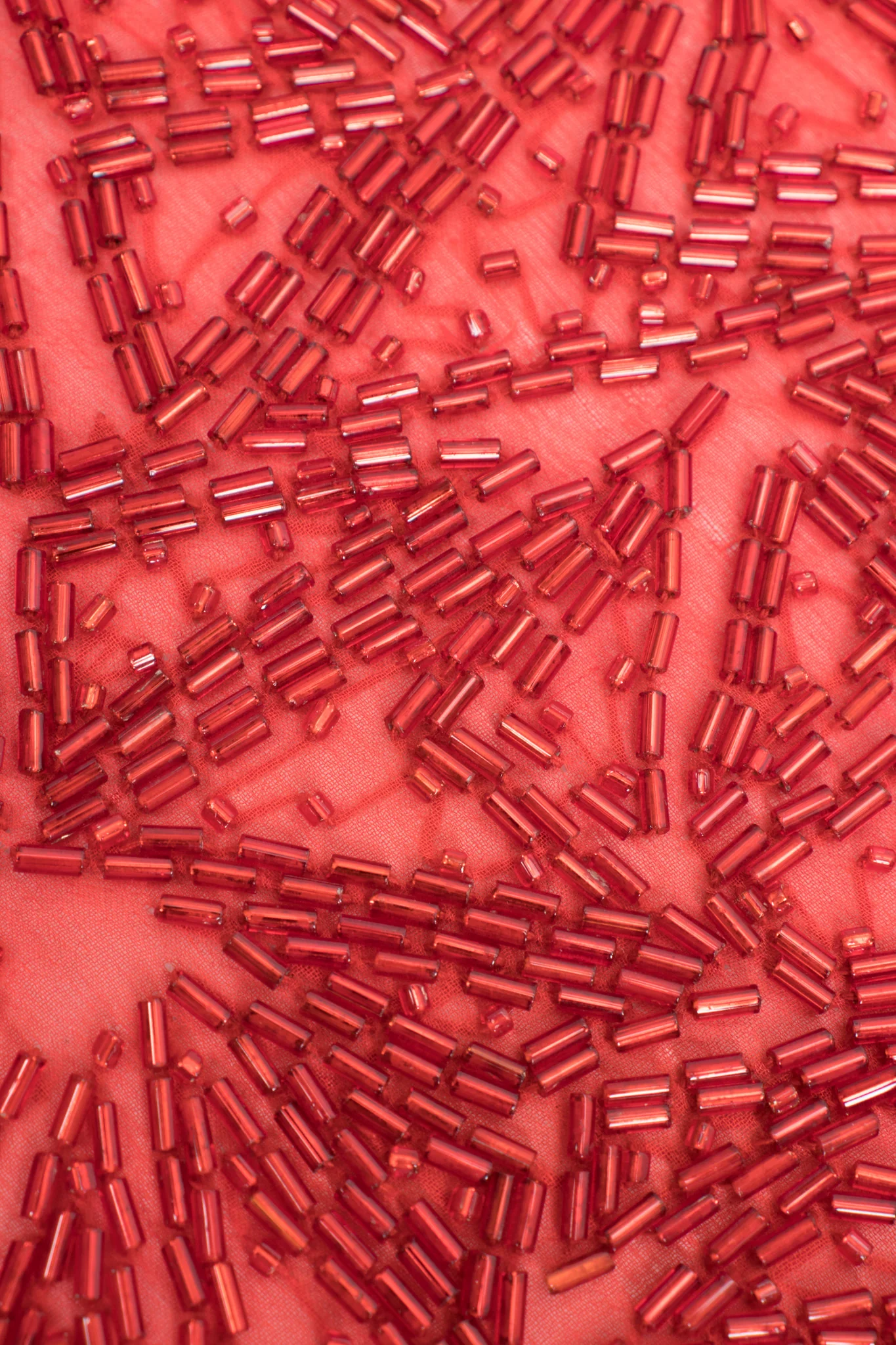 Sheer Red Beaded Shift Gown - Image 11