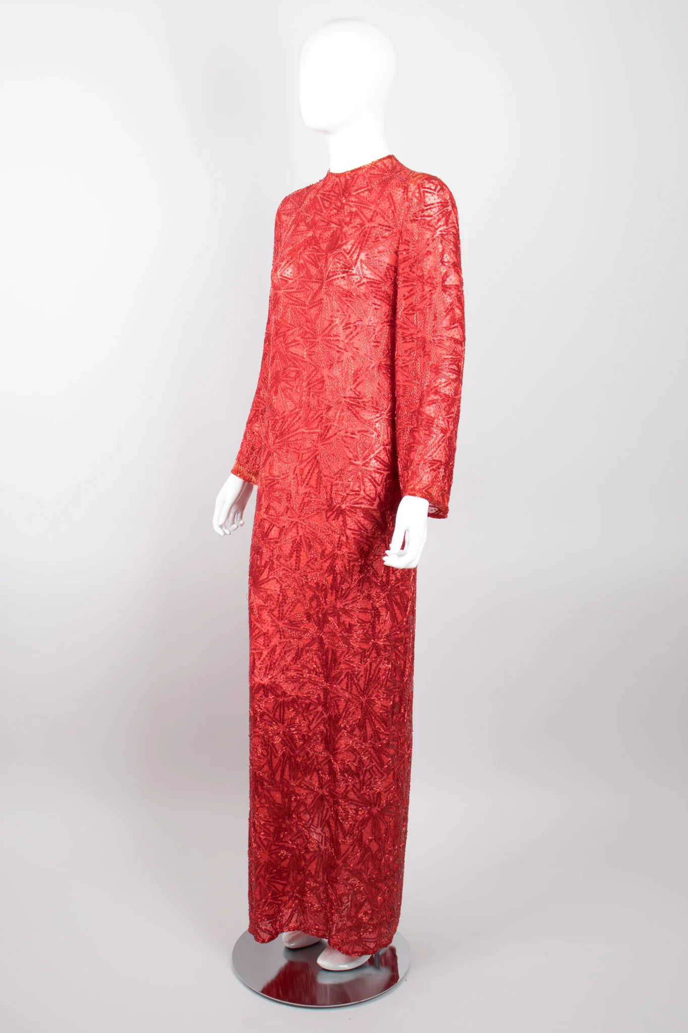 Sheer Red Beaded Shift Gown - Image 3