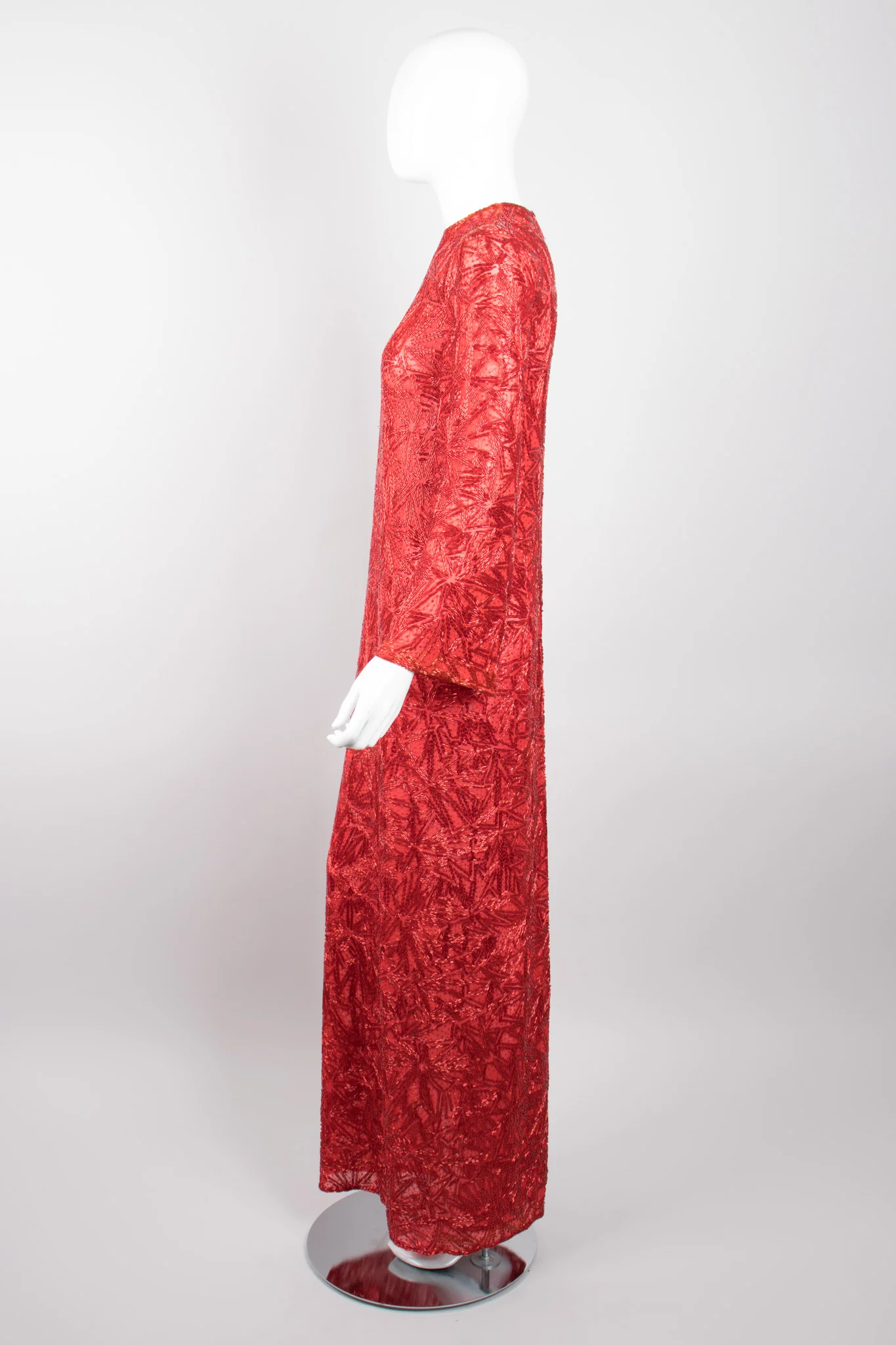 Sheer Red Beaded Shift Gown - Image 4