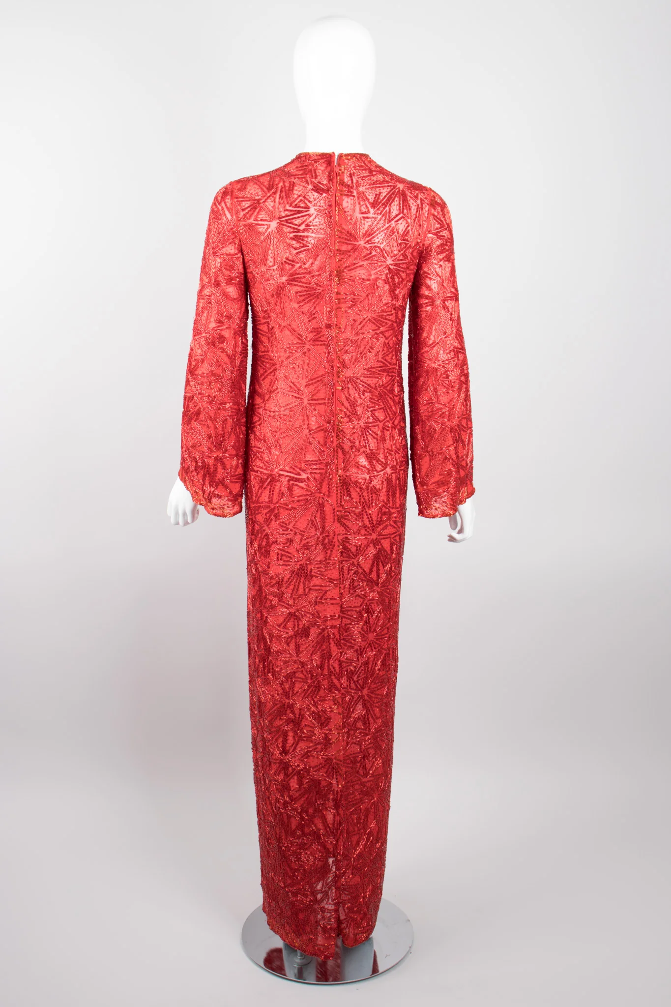 Sheer Red Beaded Shift Gown - Image 5