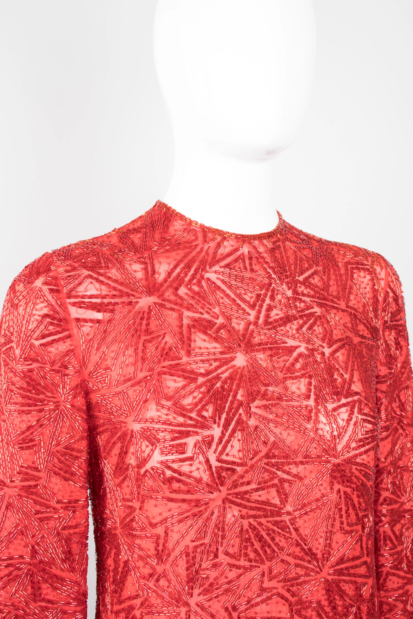 Sheer Red Beaded Shift Gown - Image 7