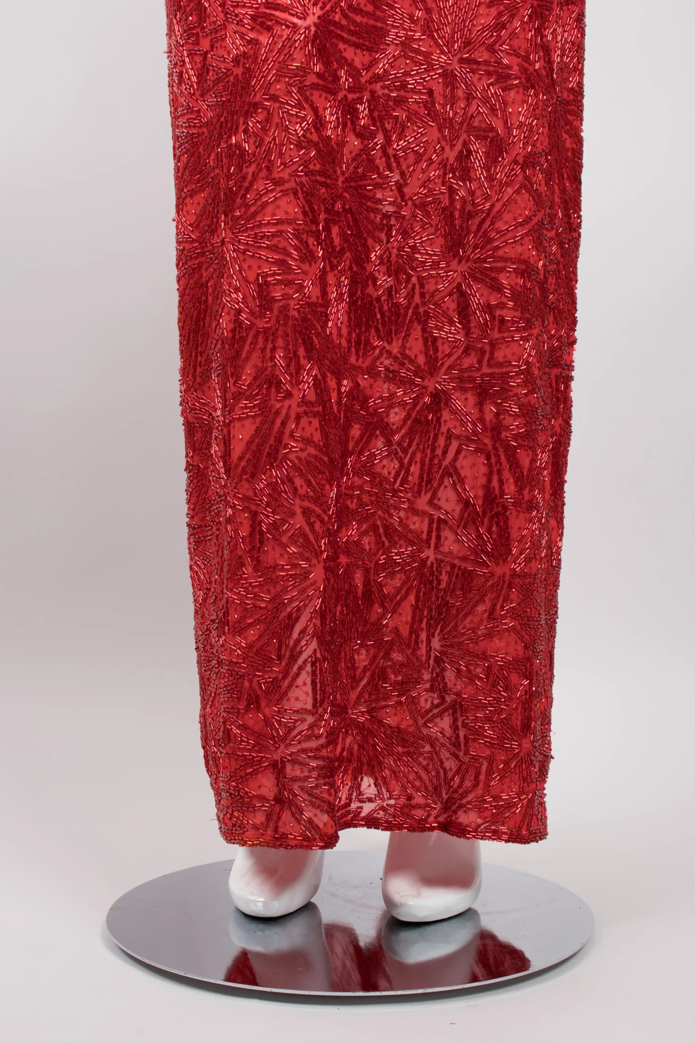 Sheer Red Beaded Shift Gown - Image 9