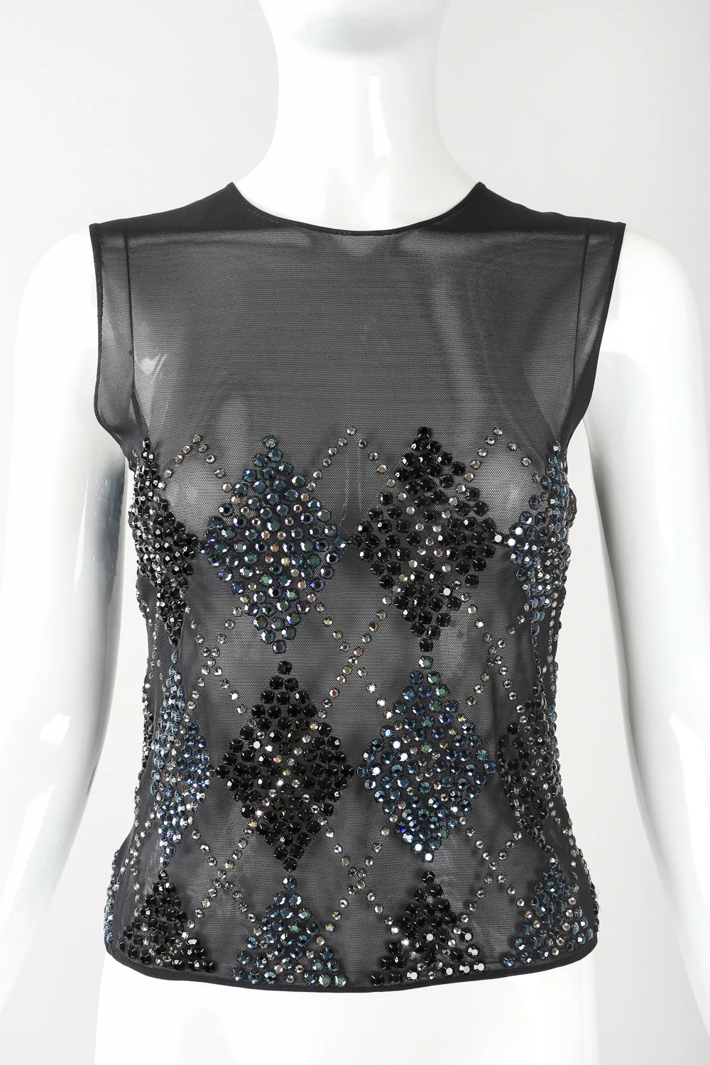 Sheer Rhinestone Argyle Top