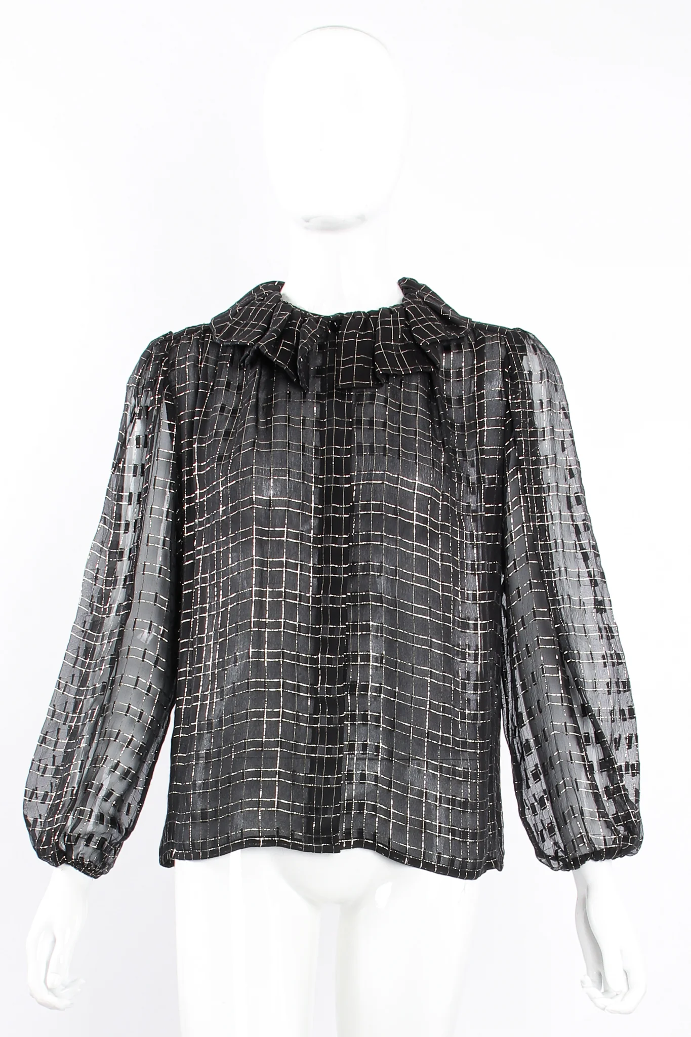Sheer Ruffle Collar Lamé Blouse - Image 2