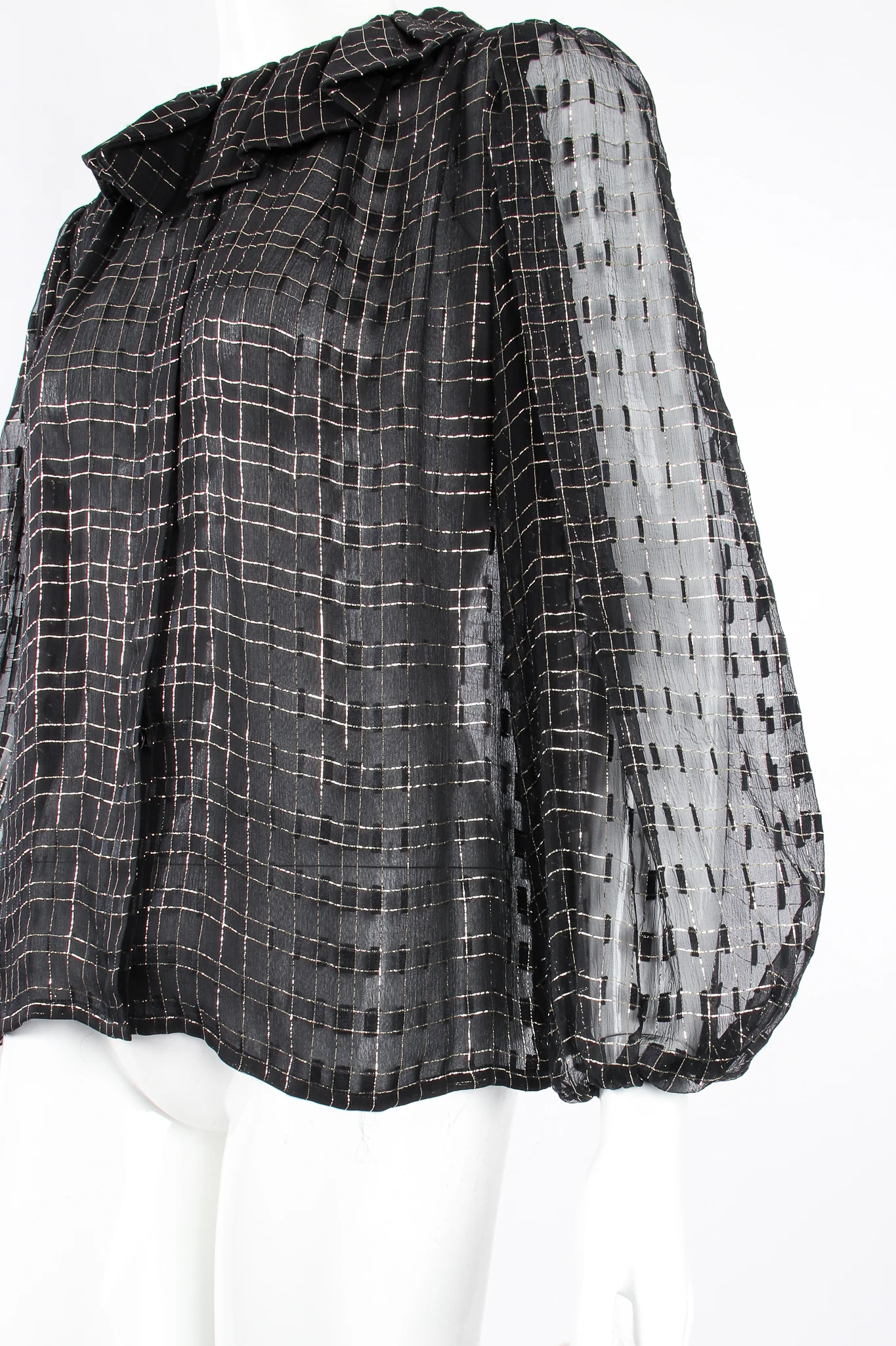 Sheer Ruffle Collar Lamé Blouse - Image 5