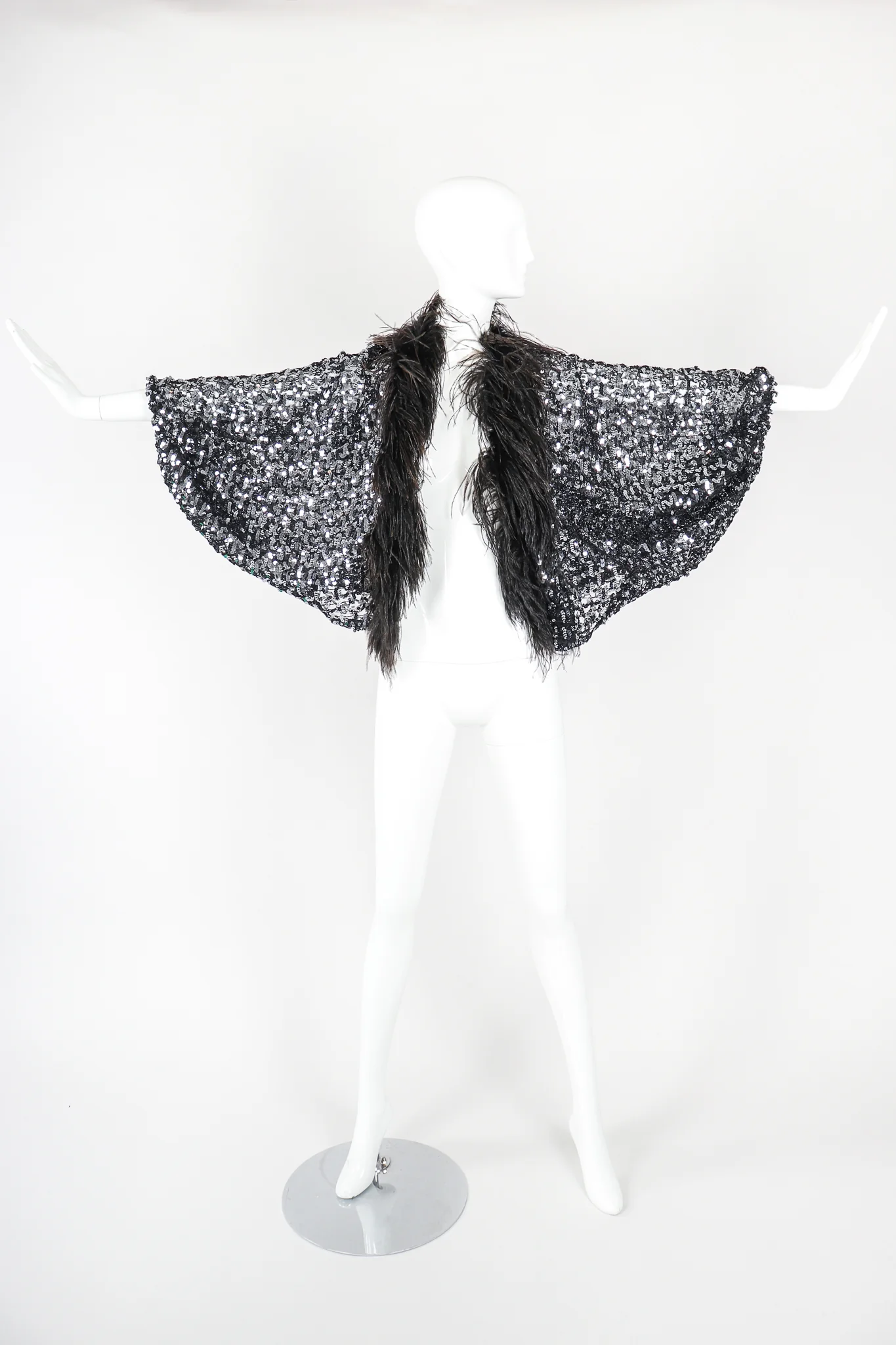 Sheer Sequin Feather Batwing Jacket