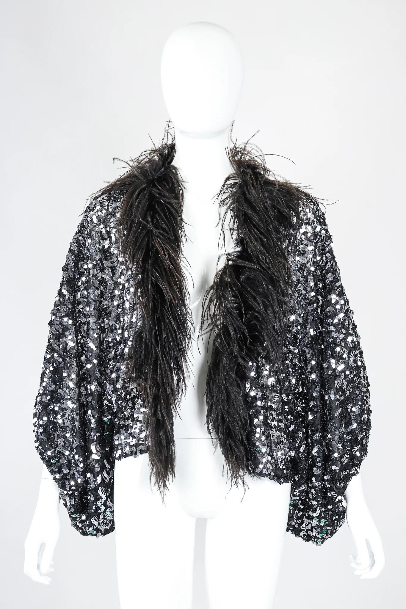 Sheer Sequin Feather Batwing Jacket - Image 5