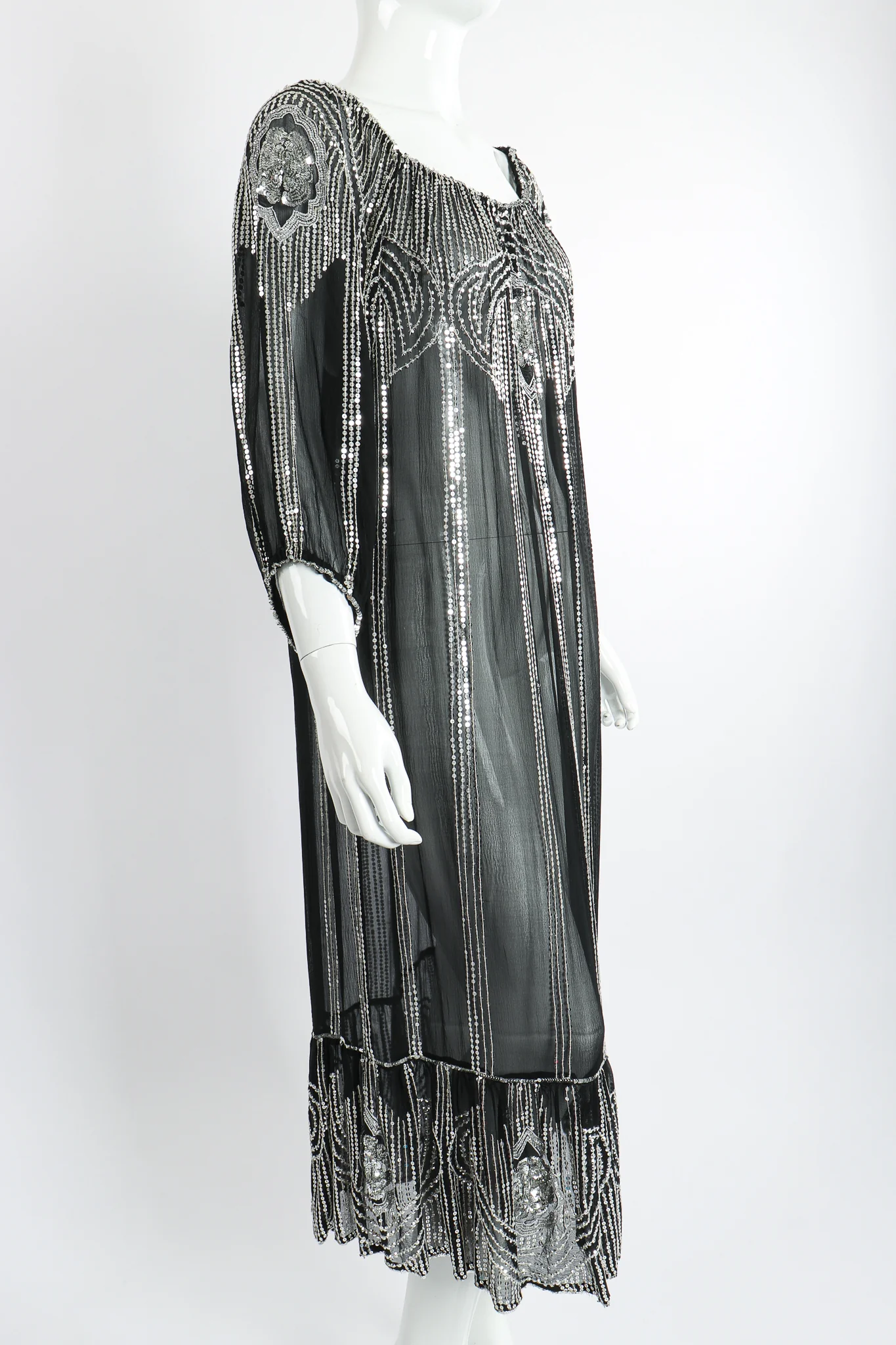 Sheer Sequined Deco Dress