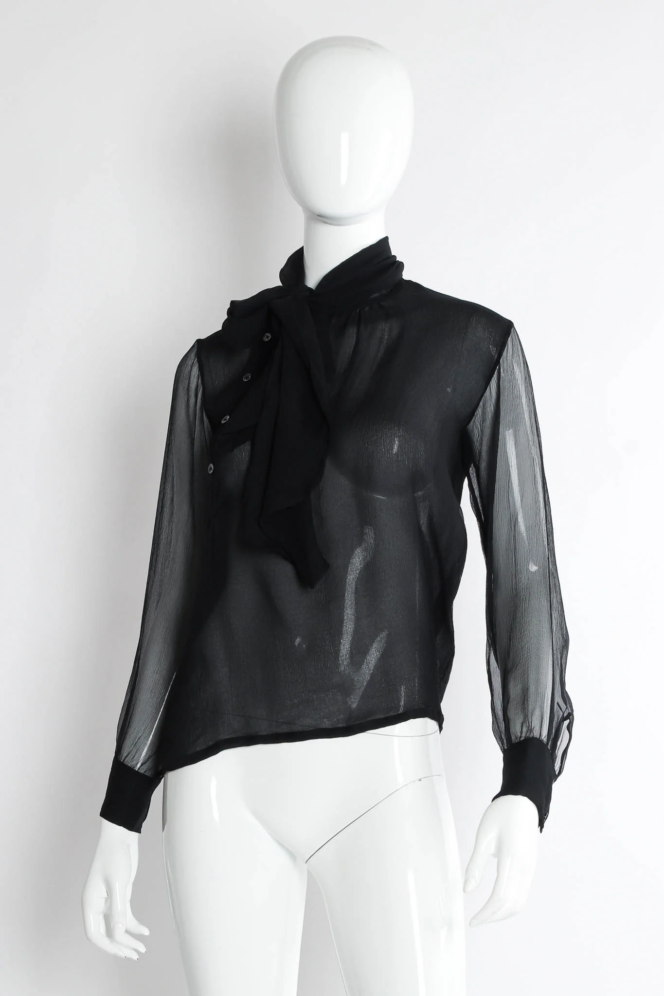 Sheer Silk Tie Blouse