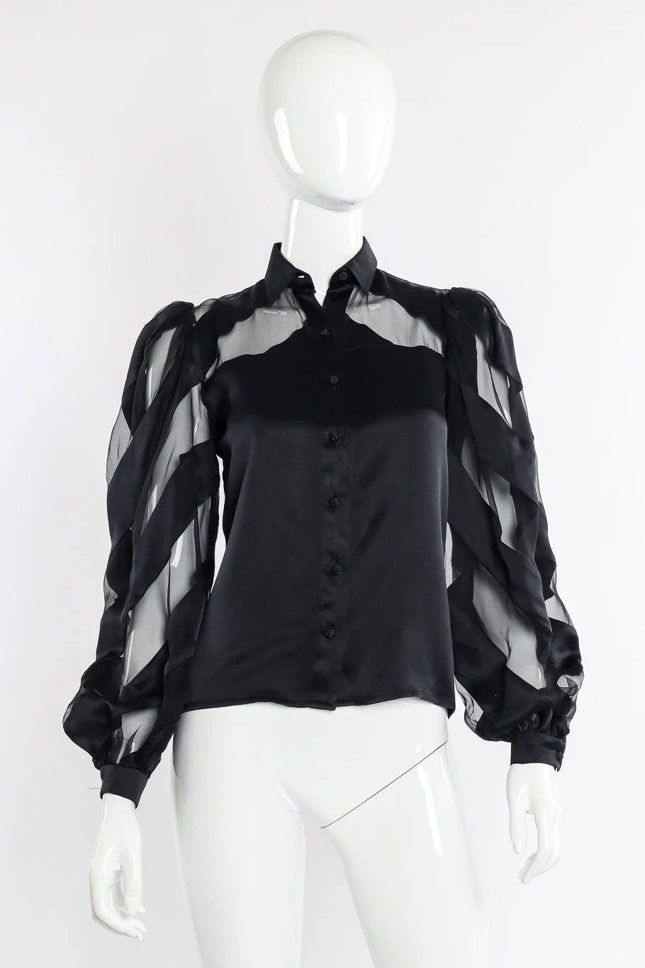 Sheer Stripe Balloon Sleeve Blouse