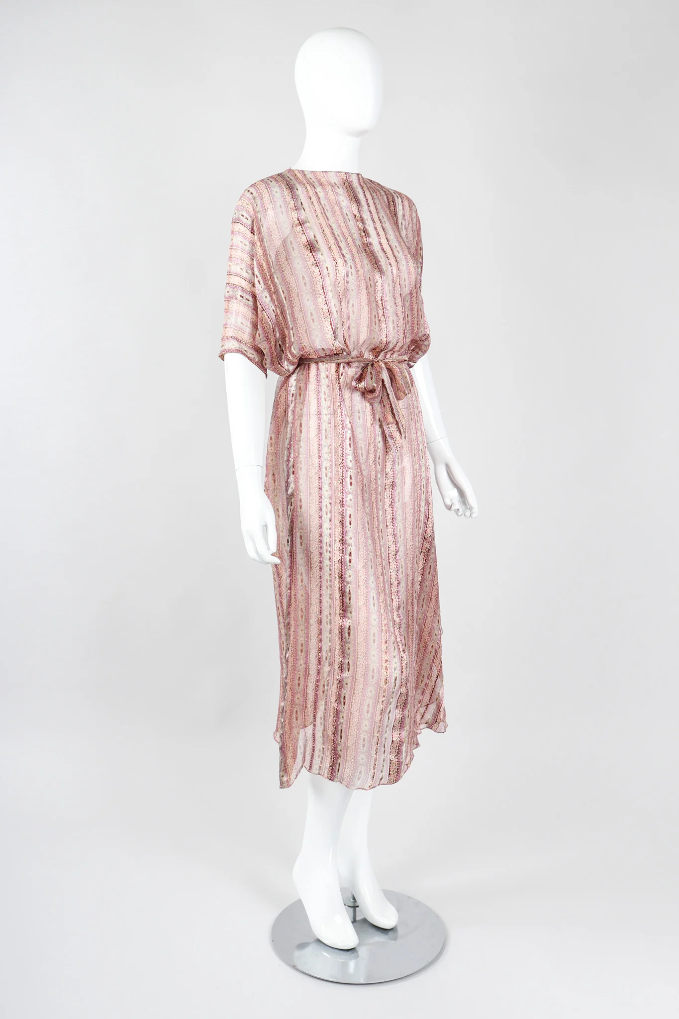 Sheer Striped Silk Dolman Dress