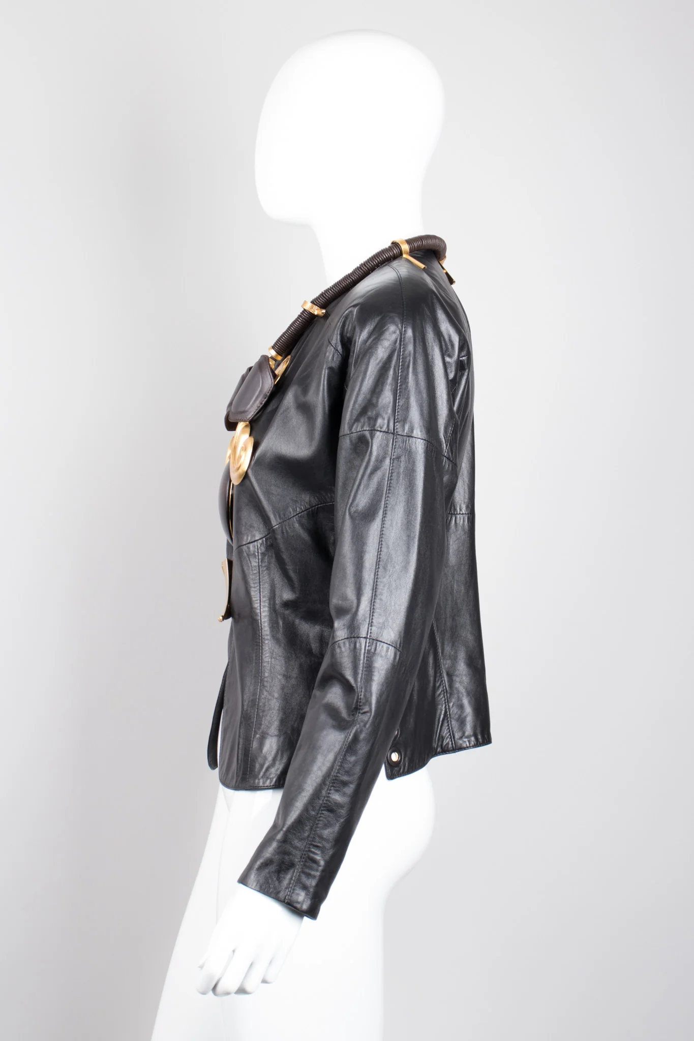 Shell Embellished Leather Jacket - Image 5