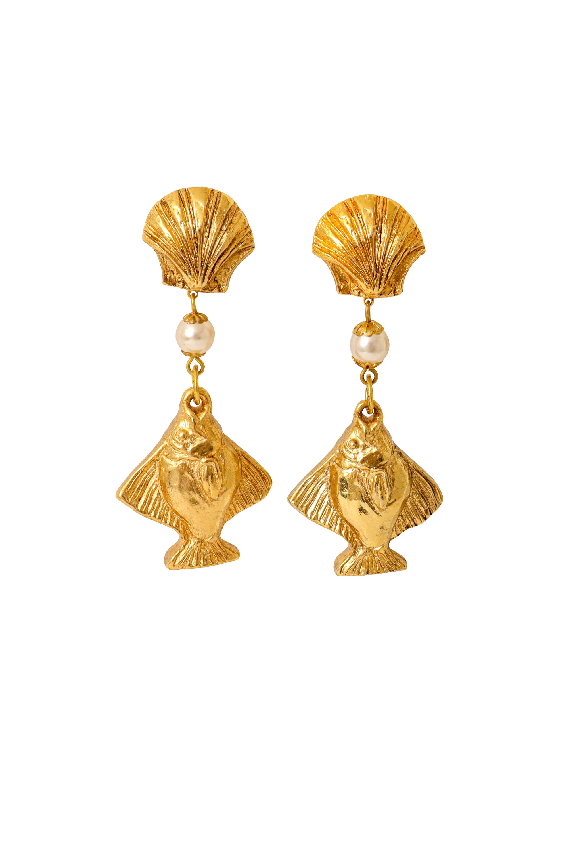 Shell, Pearl, Angelfish Drop Earrings I