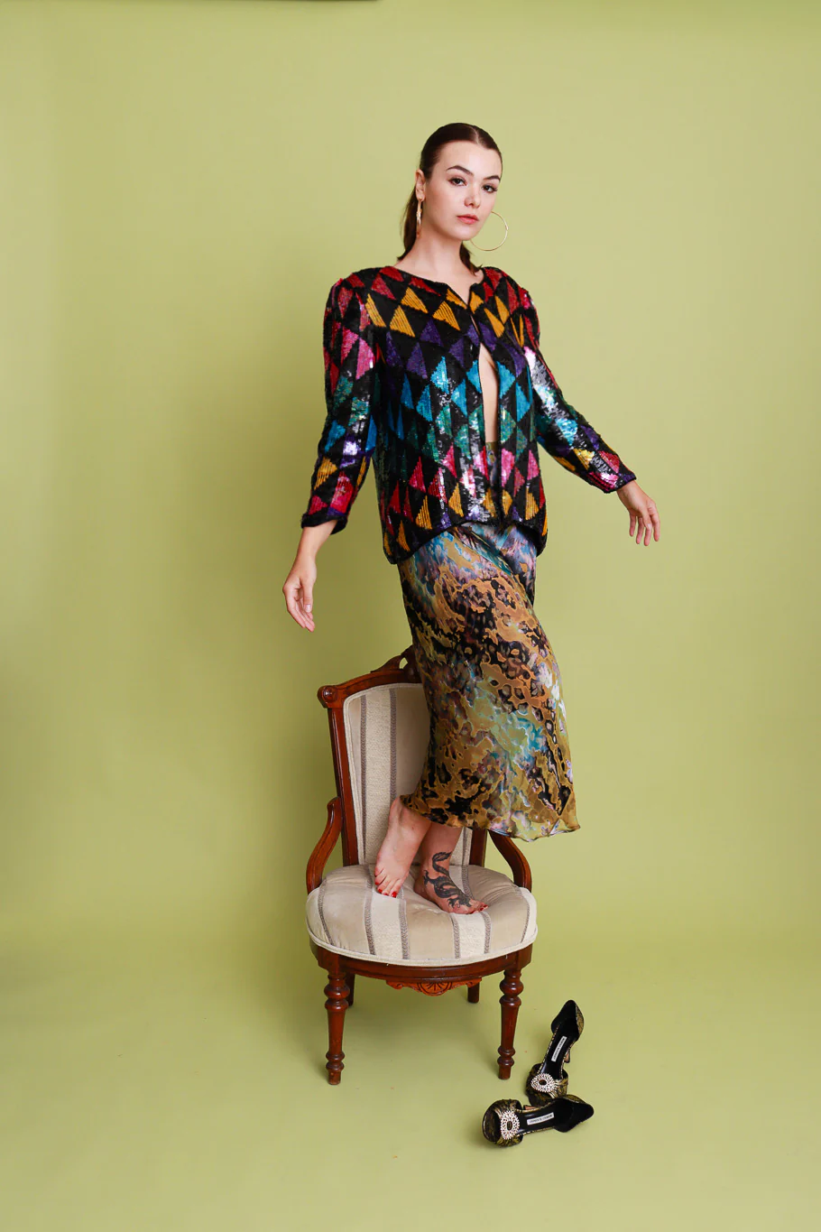 Shibori Silk Burnout Midi Skirt - Image 2
