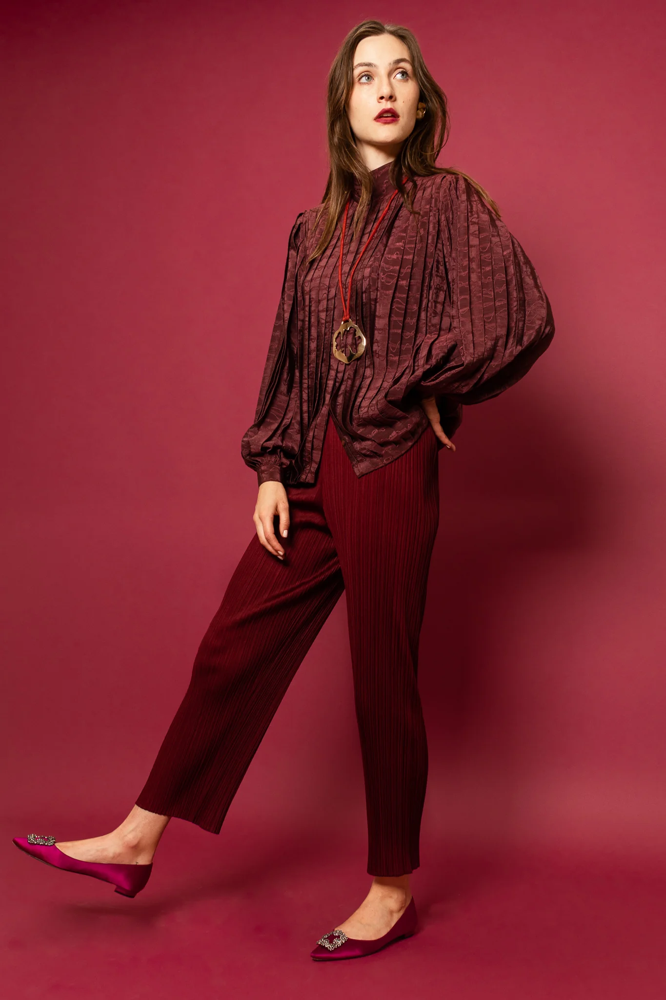 Silk Accordion Pleat Blouse - Image 3