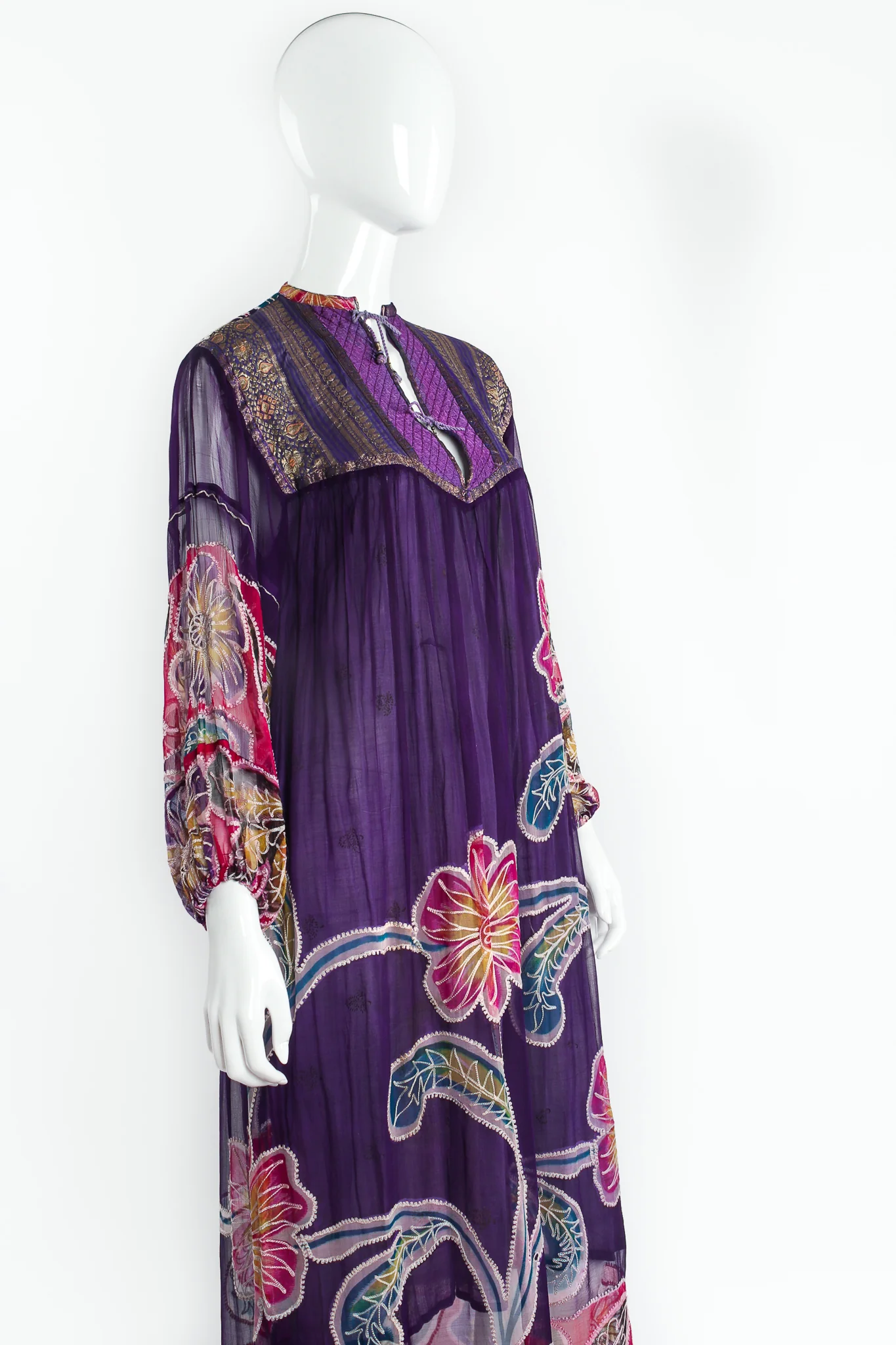 Silk Chiffon Floral Embroidered Indian Dress - Image 2