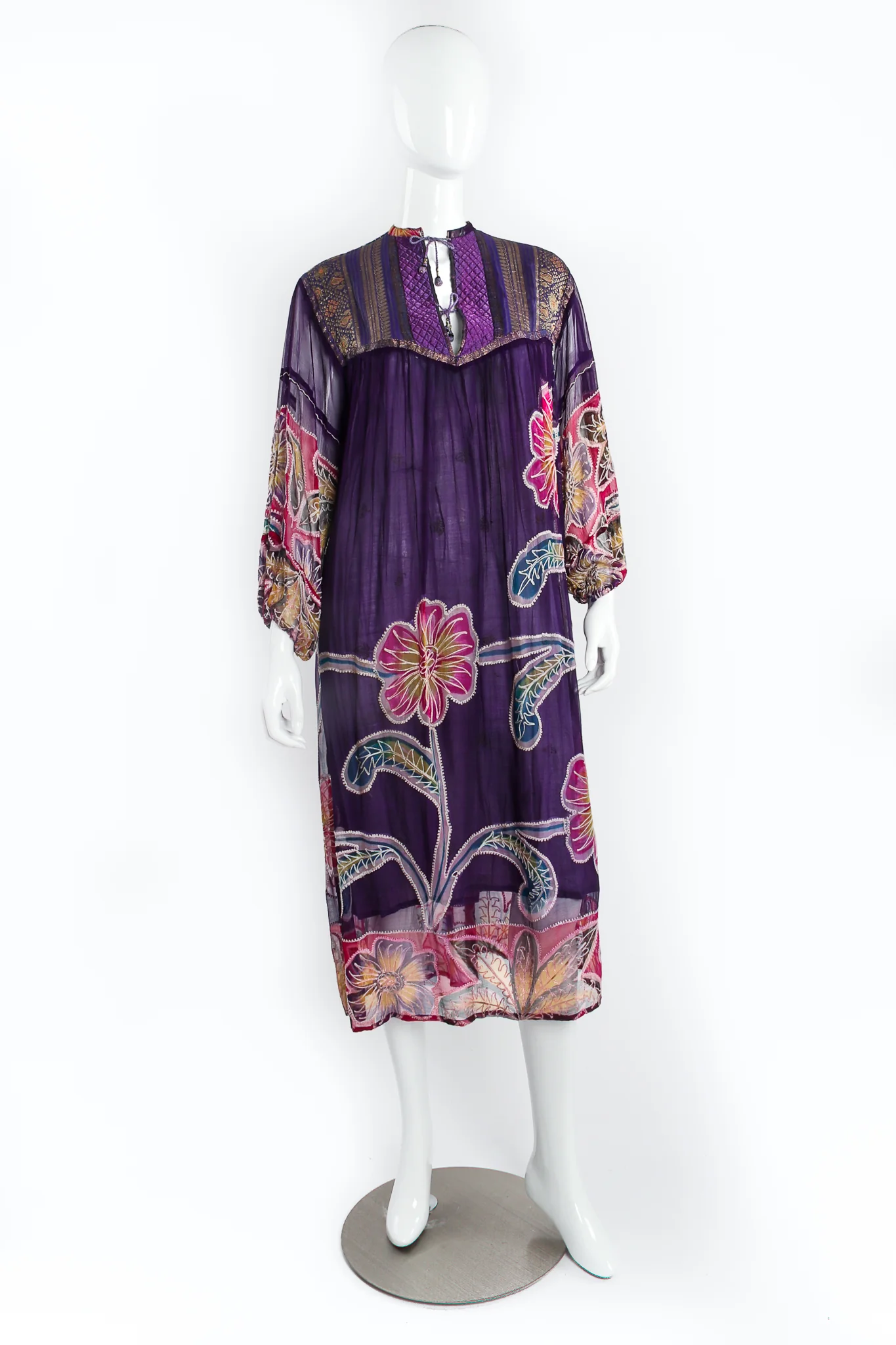 Silk Chiffon Floral Embroidered Indian Dress - Image 3