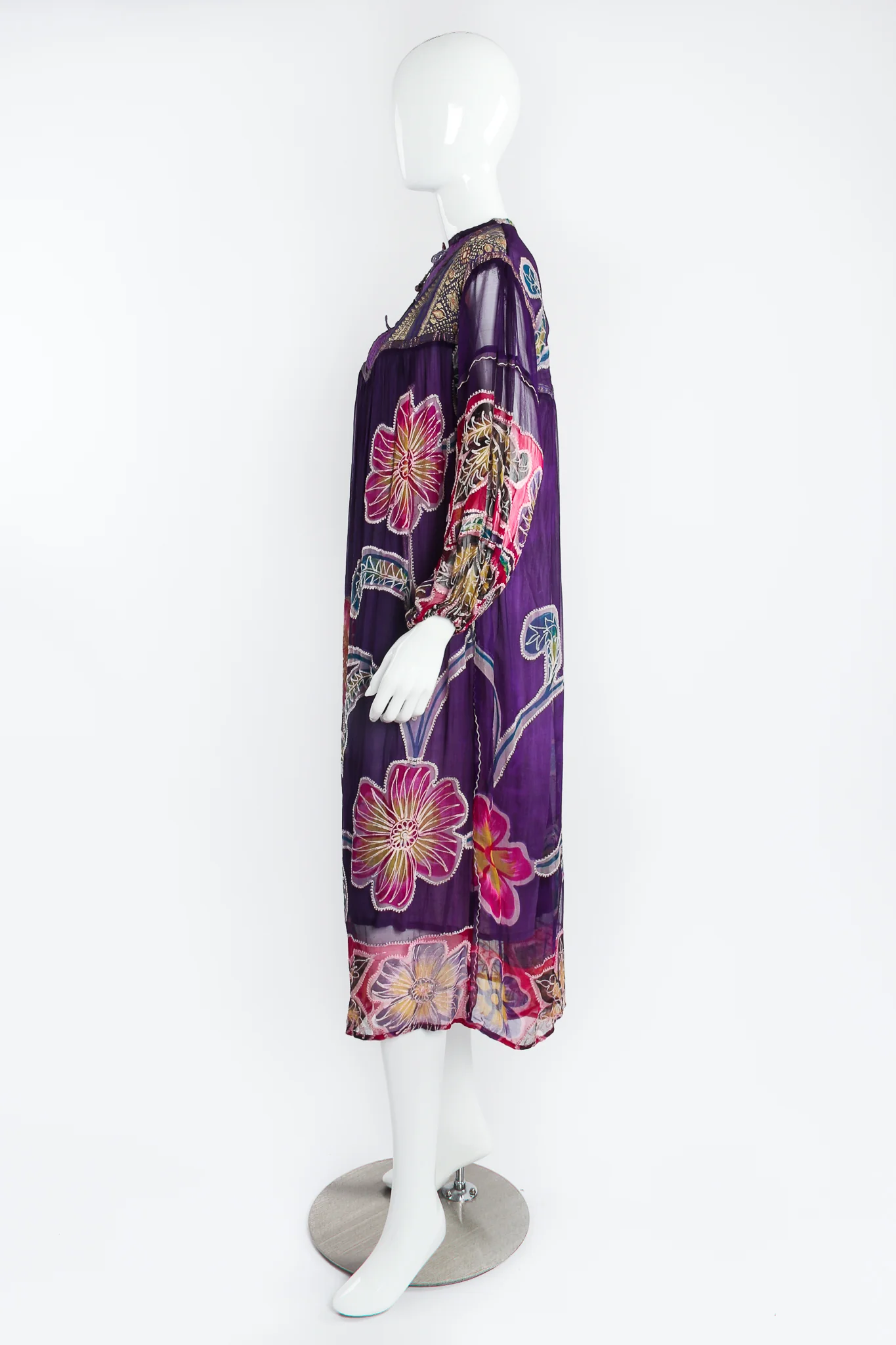Silk Chiffon Floral Embroidered Indian Dress - Image 4
