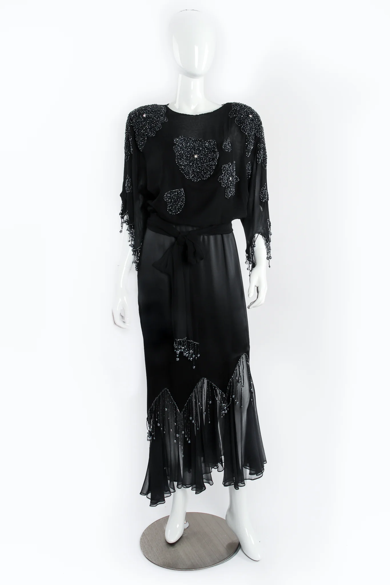 Silk Chiffon Satin Beaded Fringe Dress - Image 2