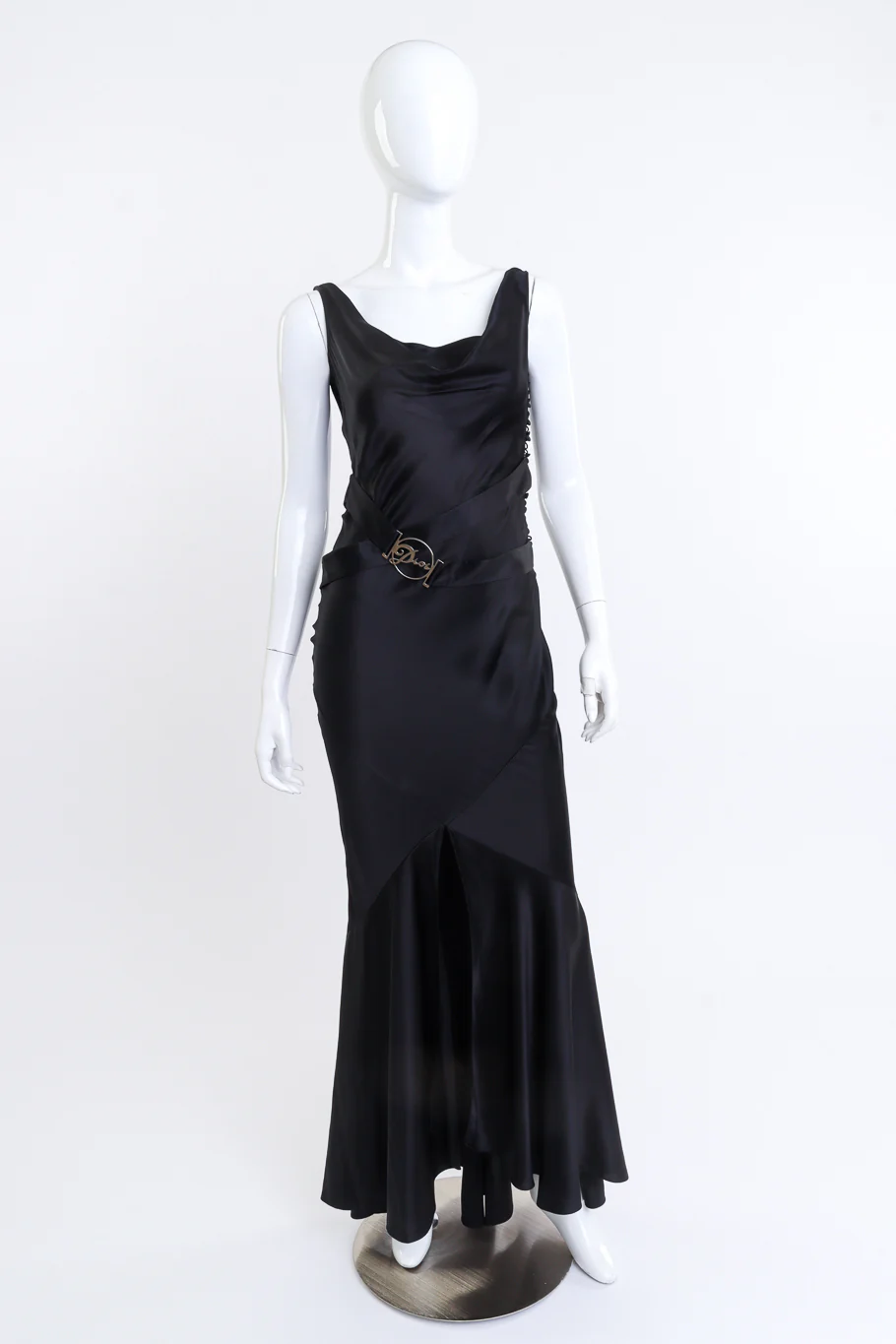 Silk Emblem Belt Bias Dress