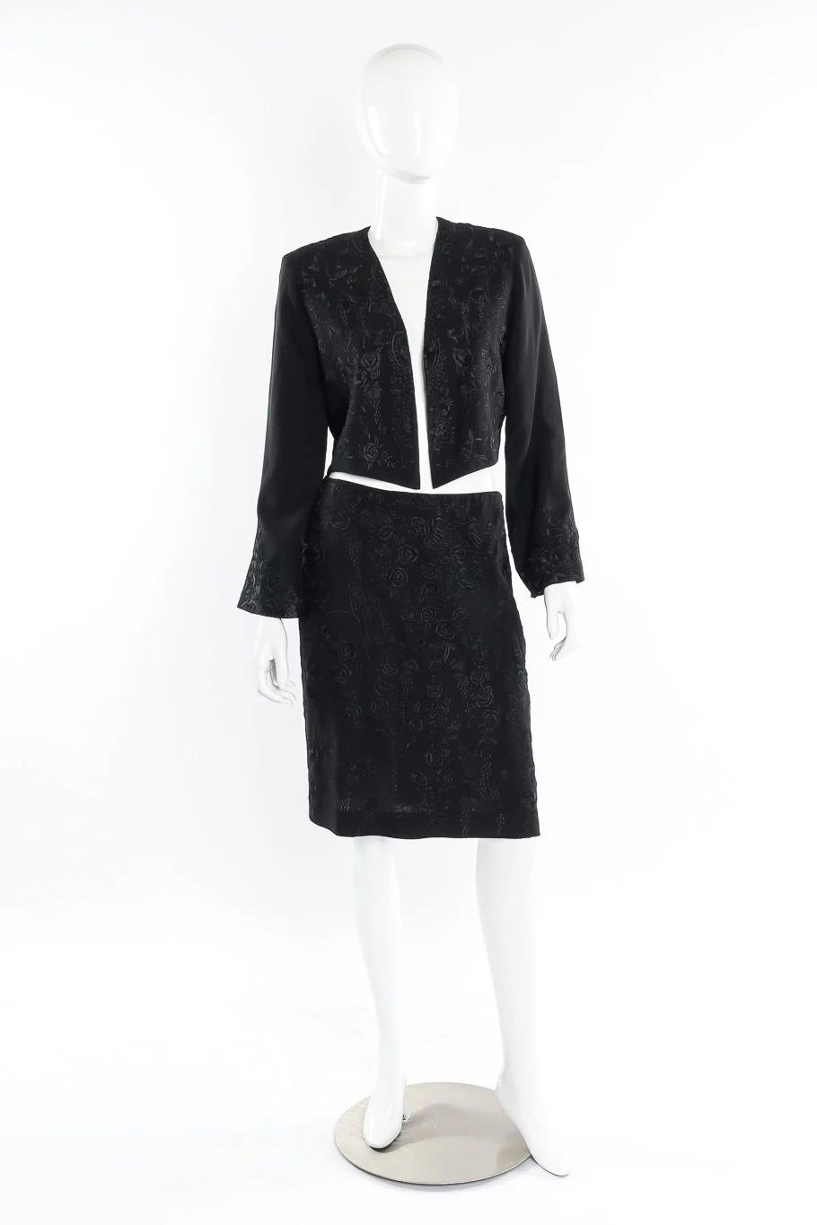 Silk Embroidered Floral Jacket and Skirt Set - Image 2