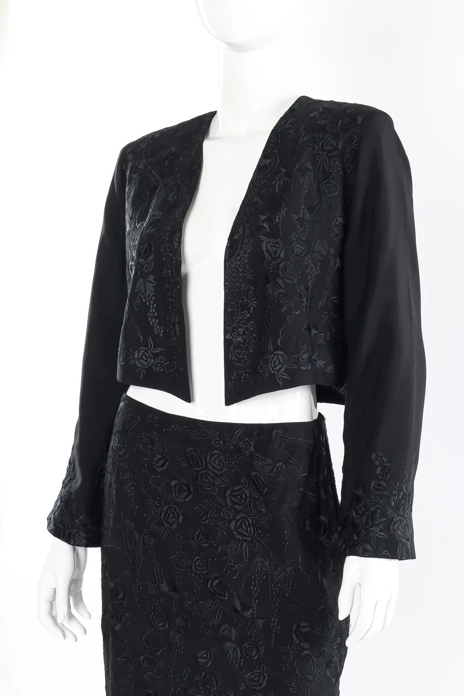 Silk Embroidered Floral Jacket and Skirt Set - Image 5